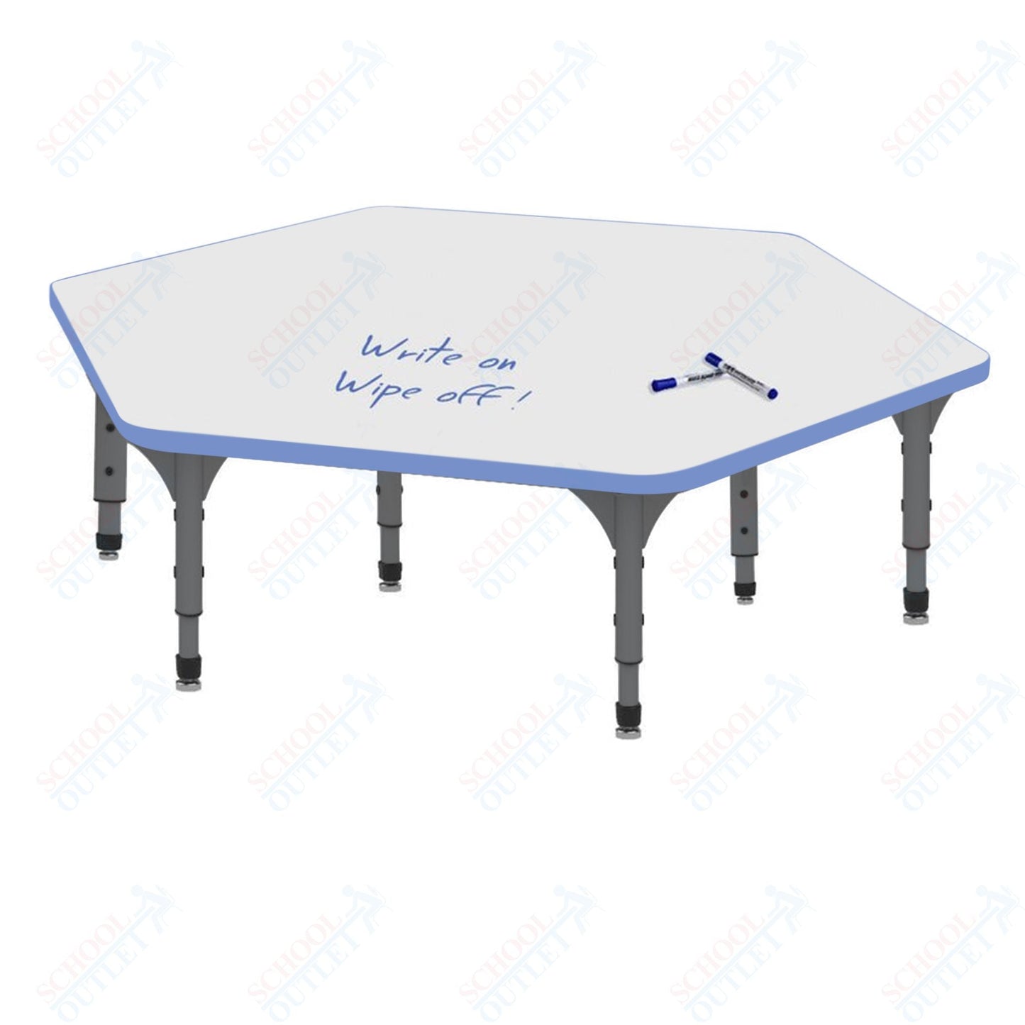 Marco Hexagon Floor Table w/ Dry Erase Top 54.5" x 48" Adj Height 12" - 15" (38 - 2254 - DC) - SchoolOutlet