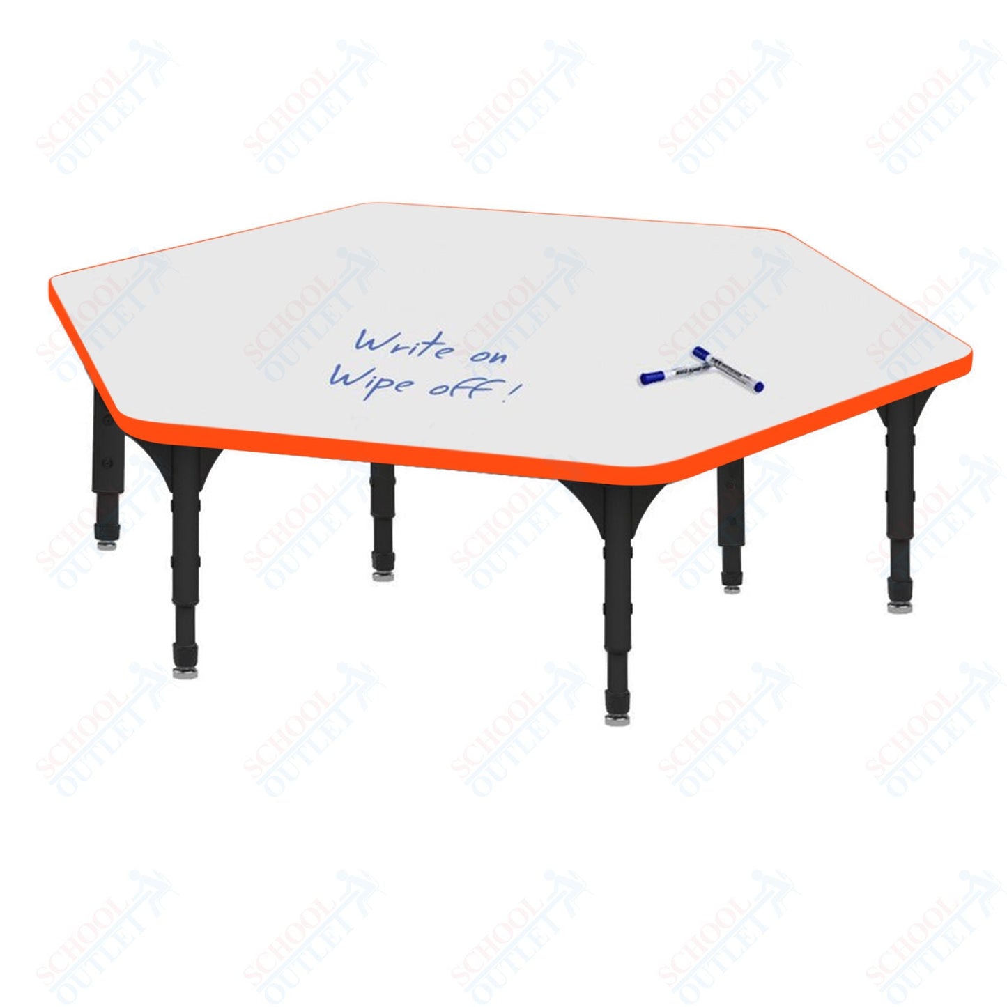 Marco Hexagon Floor Table w/ Dry Erase Top 54.5" x 48" Adj Height 12" - 15" (38 - 2254 - DC) - SchoolOutlet