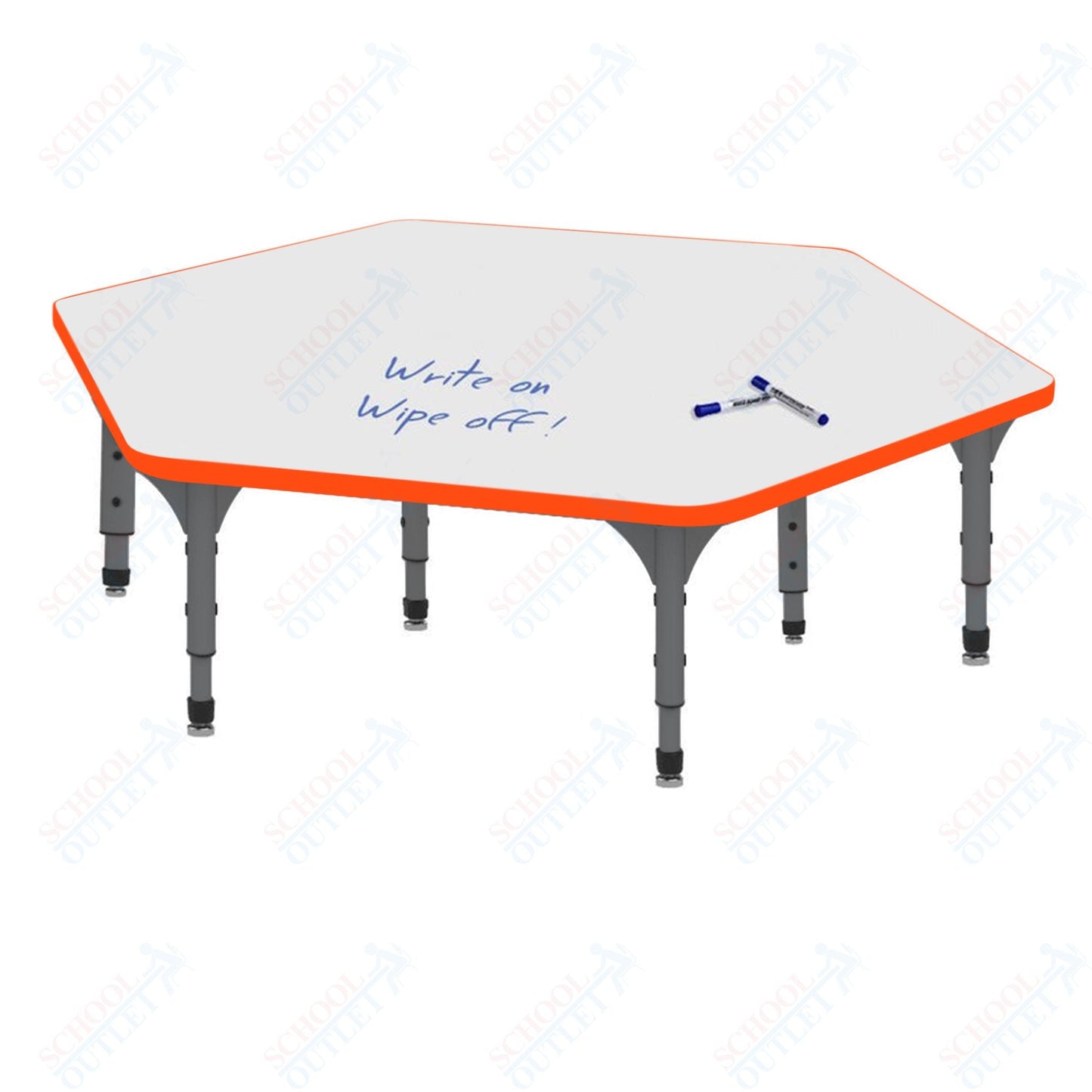 Marco Hexagon Floor Table w/ Dry Erase Top 54.5" x 48" Adj Height 12" - 15" (38 - 2254 - DC) - SchoolOutlet