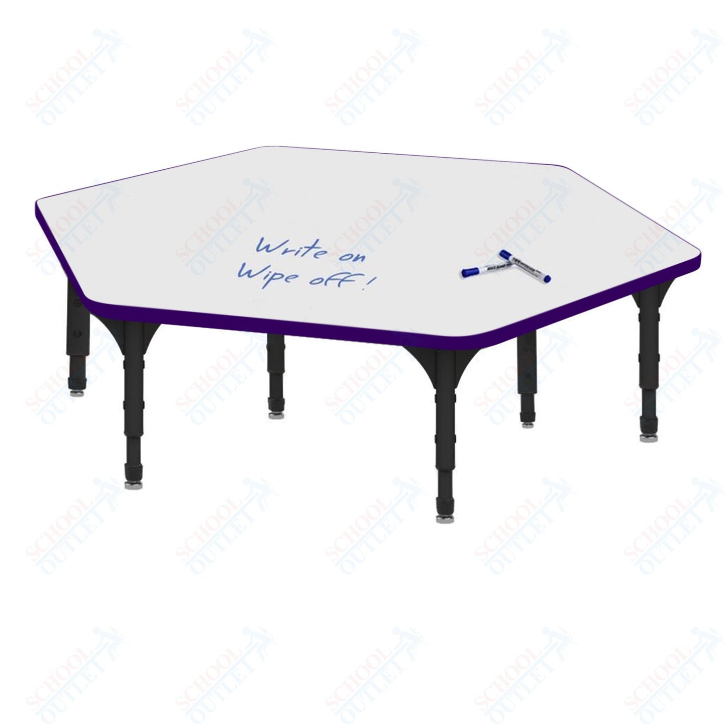 Marco Hexagon Floor Table w/ Dry Erase Top 54.5" x 48" Adj Height 12" - 15" (38 - 2254 - DC) - SchoolOutlet