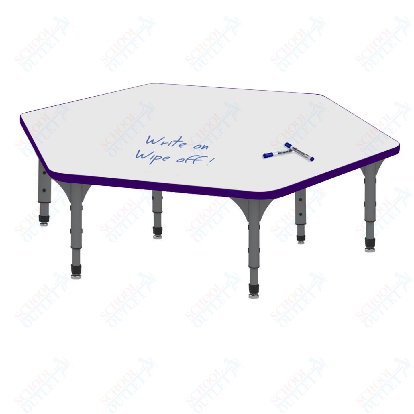Marco Hexagon Floor Table w/ Dry Erase Top 54.5" x 48" Adj Height 12" - 15" (38 - 2254 - DC) - SchoolOutlet