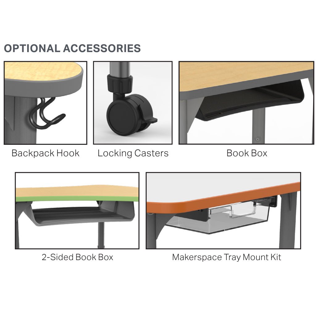 Marco Premier Series Curve Collaborative Desk w/ Dry Erase HPL Top 24" x 28" Adjustable Height 21" - 31" (43 - 2291 - DB) - SchoolOutlet