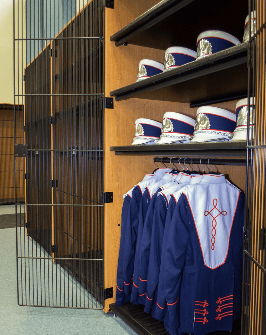 Marco Band - Stor Collection Storage Cabinet with 3 Shelves & Rod Holds 11 uniforms and 12 hats 27.75"W x 84"H x 29.25"D (BS206) - SchoolOutlet