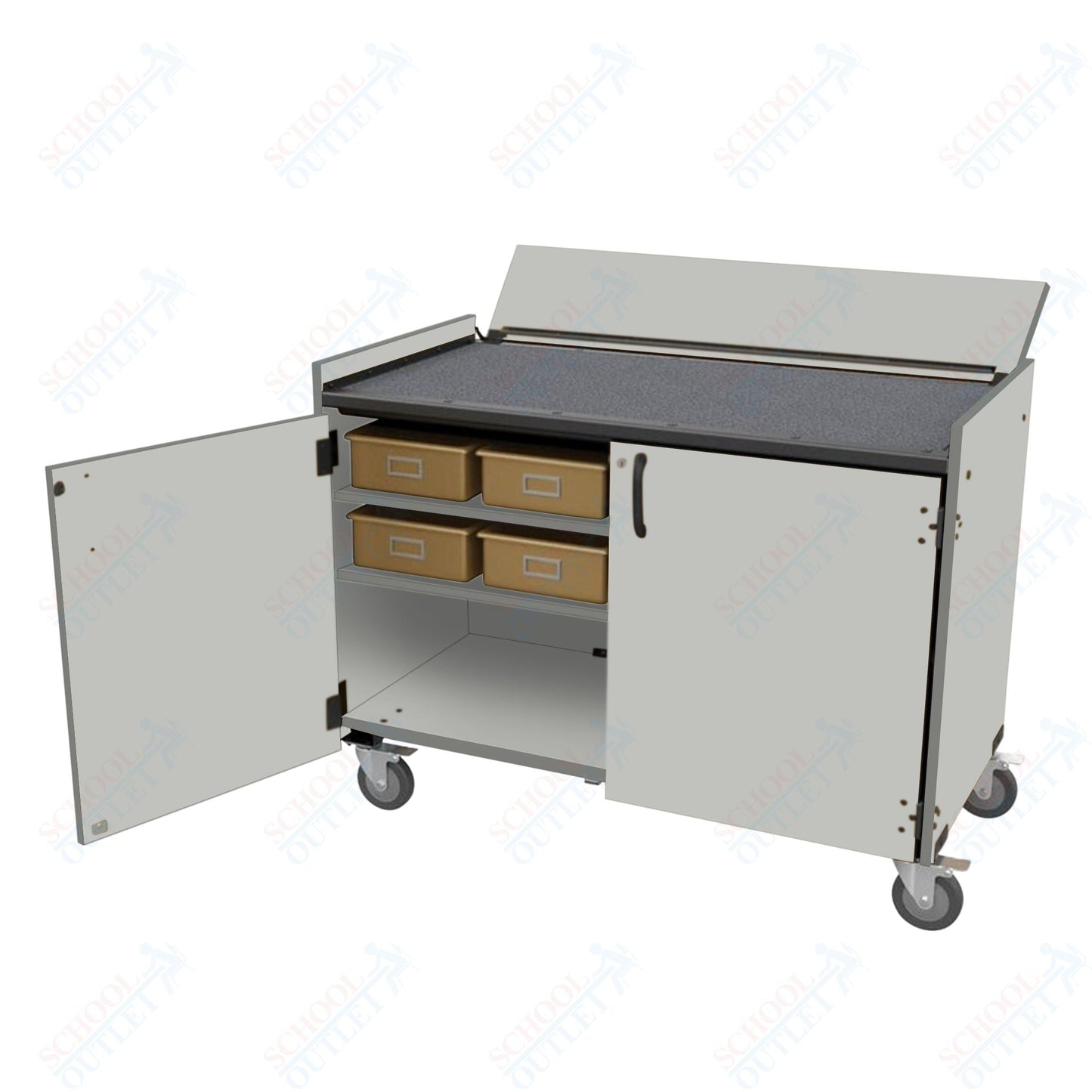 Marco Band - Stor Mobile Percussion Workstation with Locking Doors, 8 Plastic Trays - 36.5"H x 48"W x 26"D (BS300 - 1) - SchoolOutlet