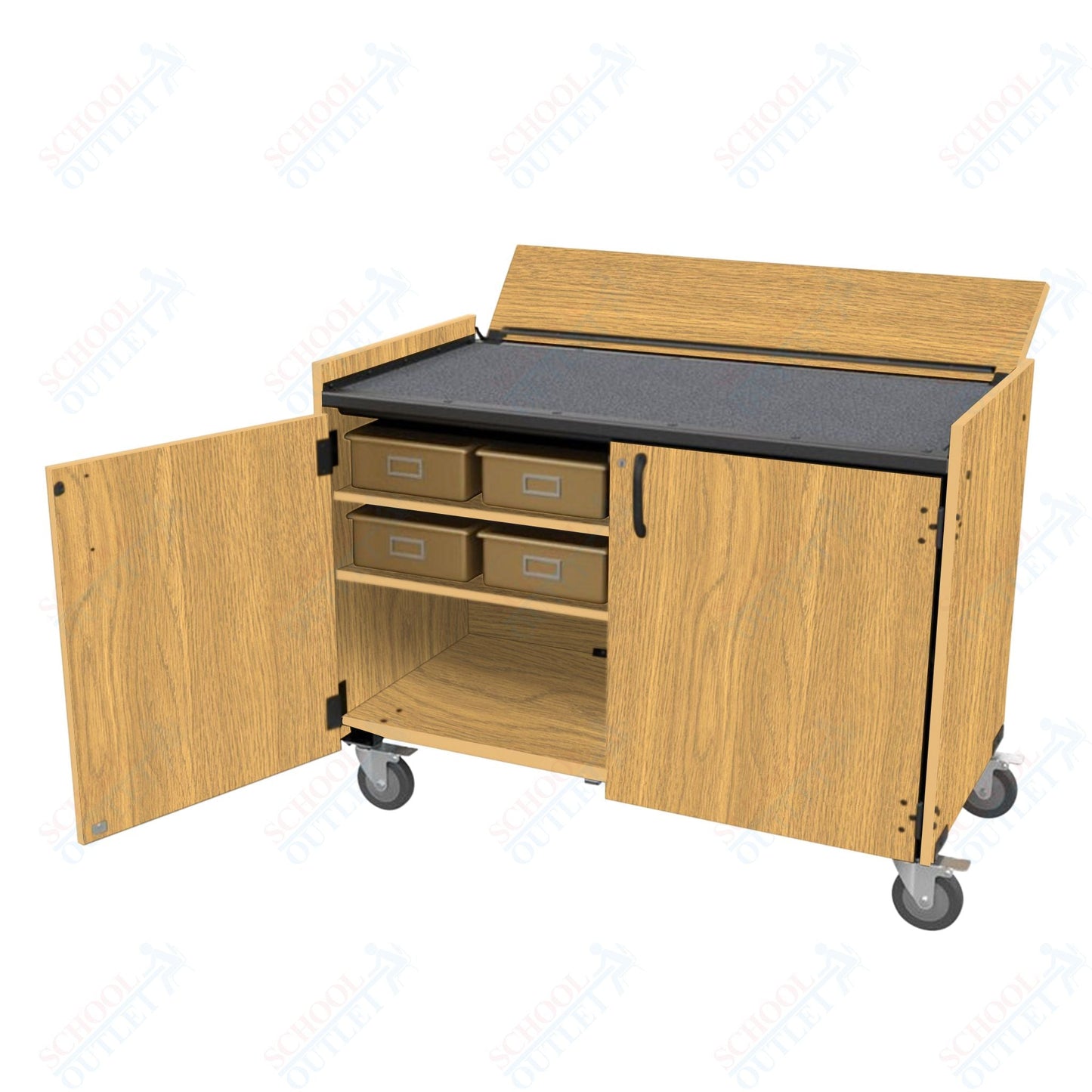 Marco Band - Stor Mobile Percussion Workstation with Locking Doors, 8 Plastic Trays - 36.5"H x 48"W x 26"D (BS300 - 1) - SchoolOutlet
