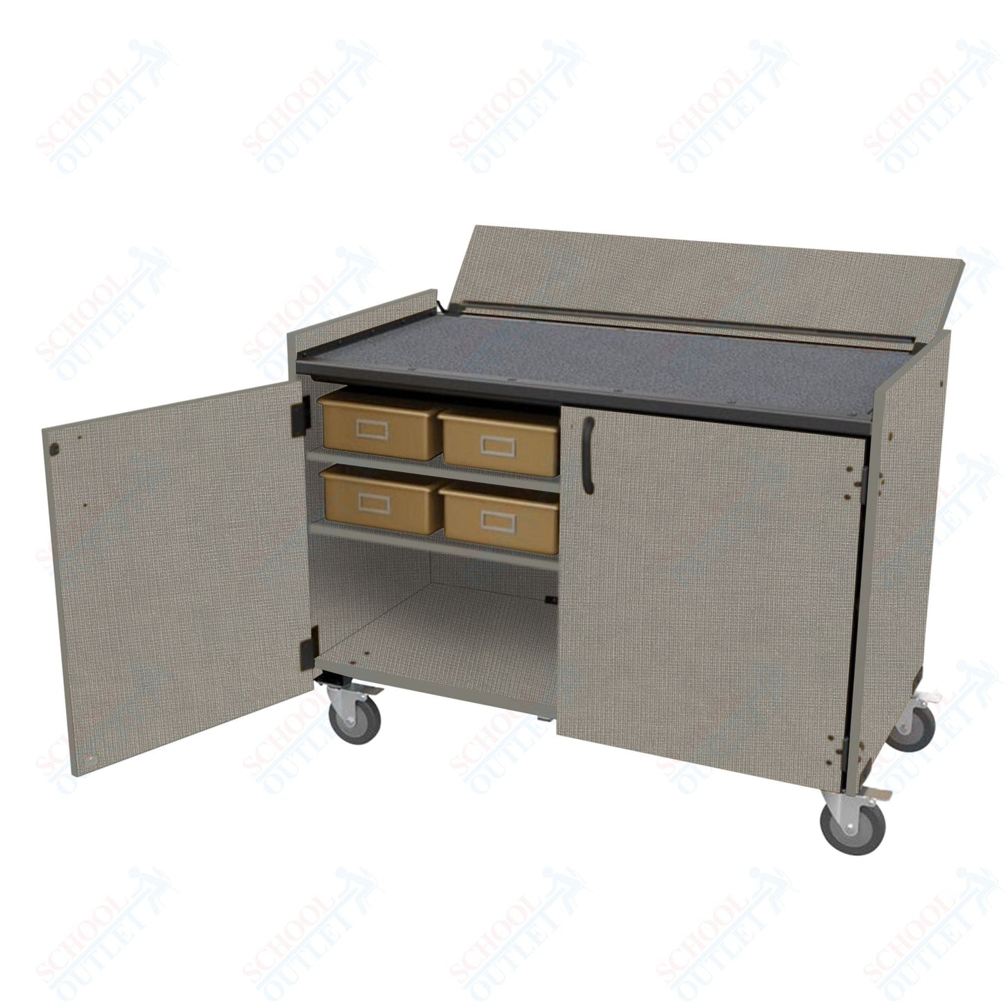 Marco Band - Stor Mobile Percussion Workstation with Locking Doors, 8 Plastic Trays - 36.5"H x 48"W x 26"D (BS300 - 1) - SchoolOutlet