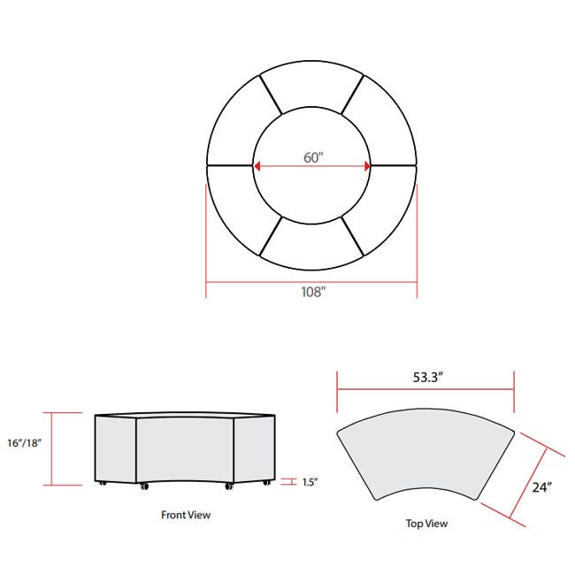 Marco Sonik Soft Seating 60 Degree Curved Bench 53.2" W x 18" H (LF1255 - G1) - SchoolOutlet