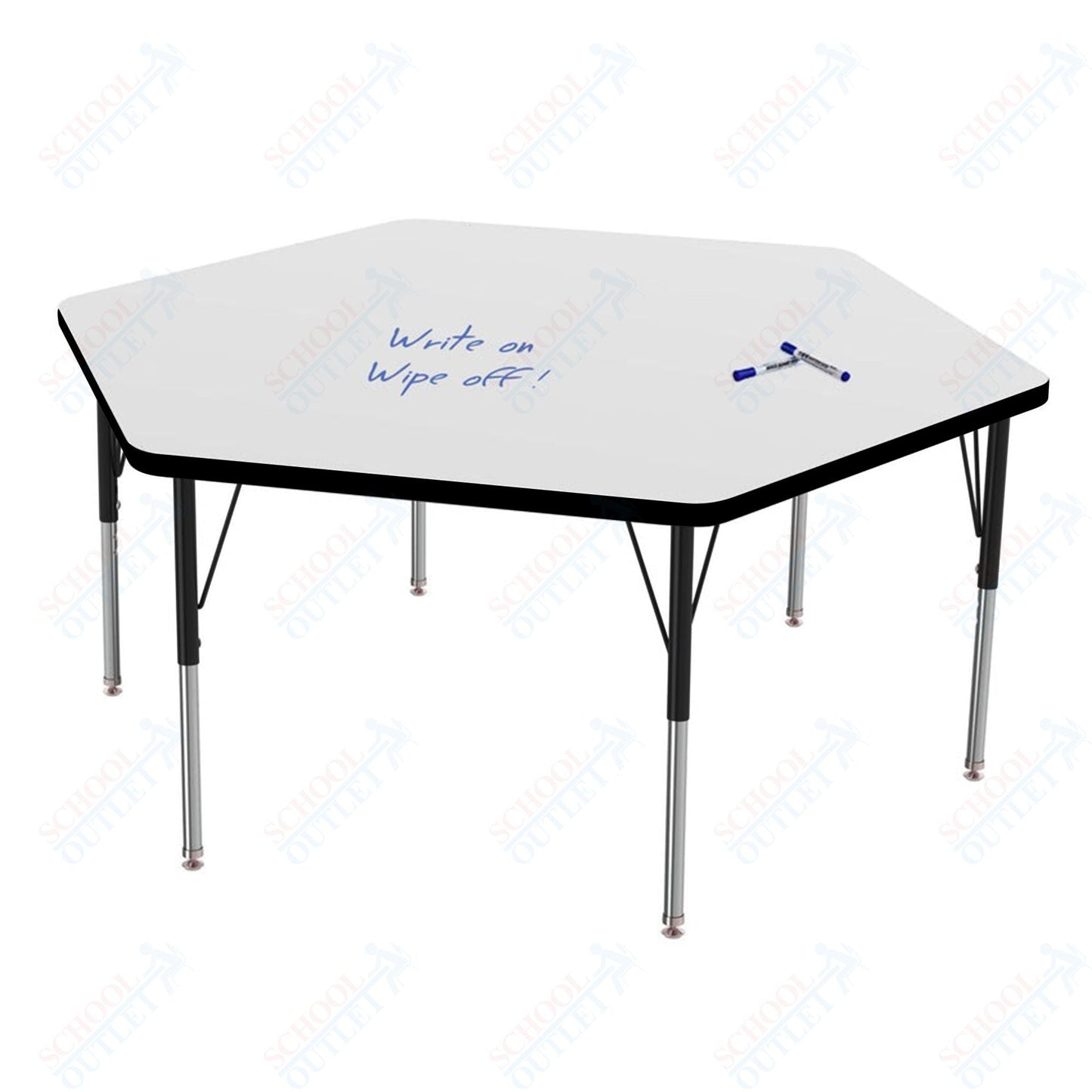 Marco MG2200 Series Hexagon Preschool Table w/ Dry Erase Top 54.5" x 48" Adj Height 16" - 24" (MG2254 - DA) - SchoolOutlet