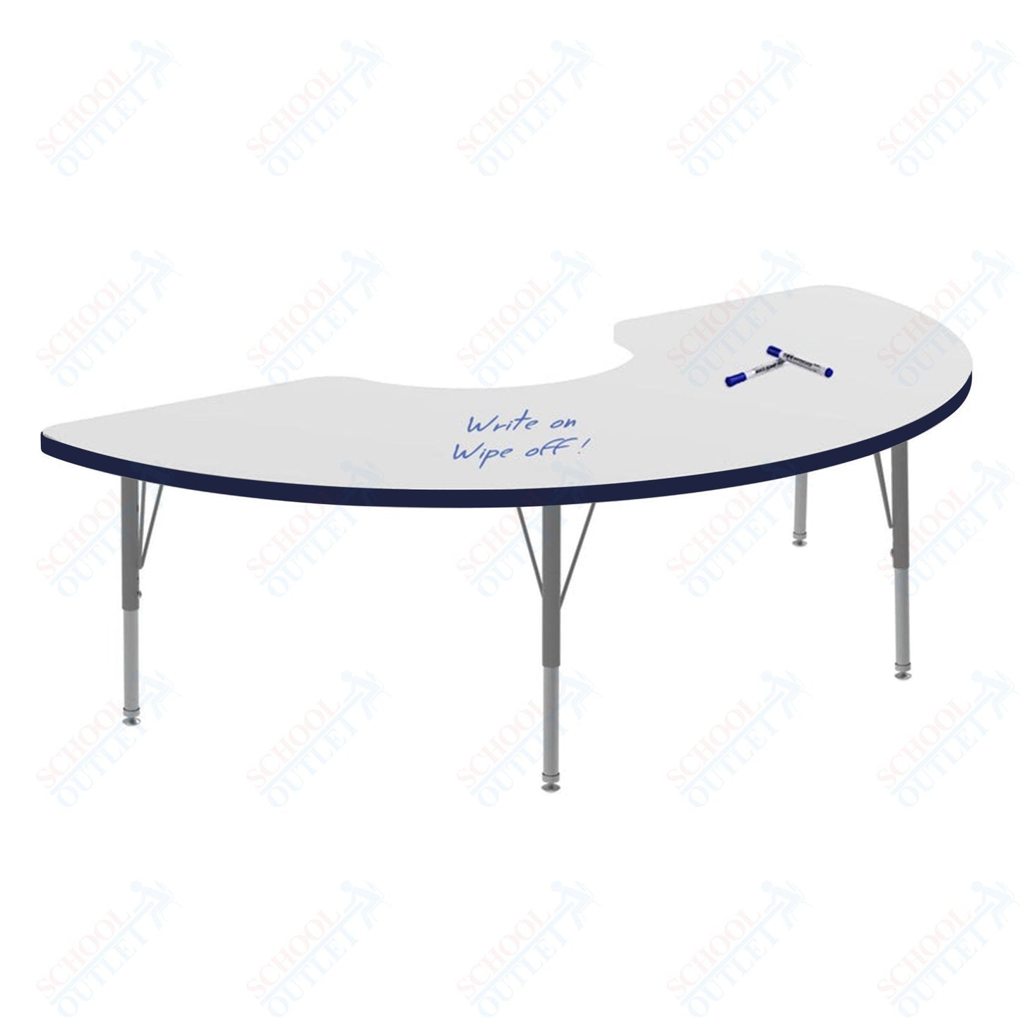 Marco MG2200 Series Half Moon Activity Table w/ Dry Erase Top 36" x 72" Adj Height 21" - 30" (MG2279 - DB) - SchoolOutlet