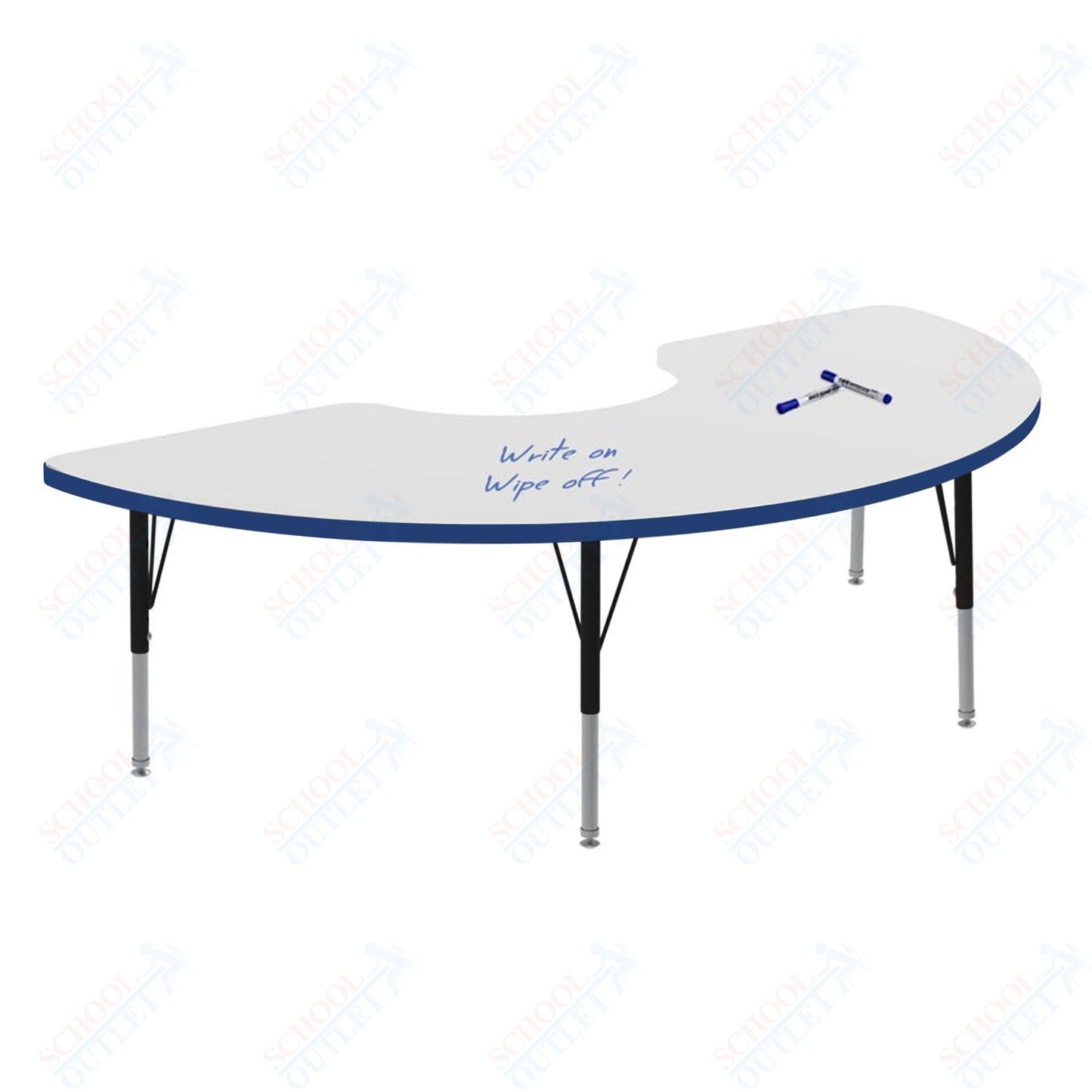 Marco MG2200 Series Half Moon Activity Table w/ Dry Erase Top 36" x 72" Adj Height 21" - 30" (MG2279 - DB) - SchoolOutlet