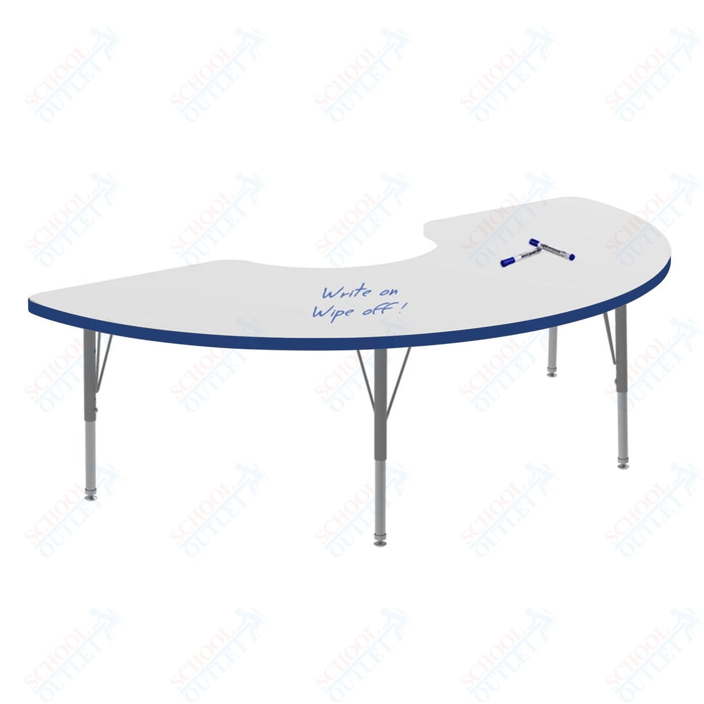 Marco MG2200 Series Half Moon Activity Table w/ Dry Erase Top 36" x 72" Adj Height 21" - 30" (MG2279 - DB) - SchoolOutlet