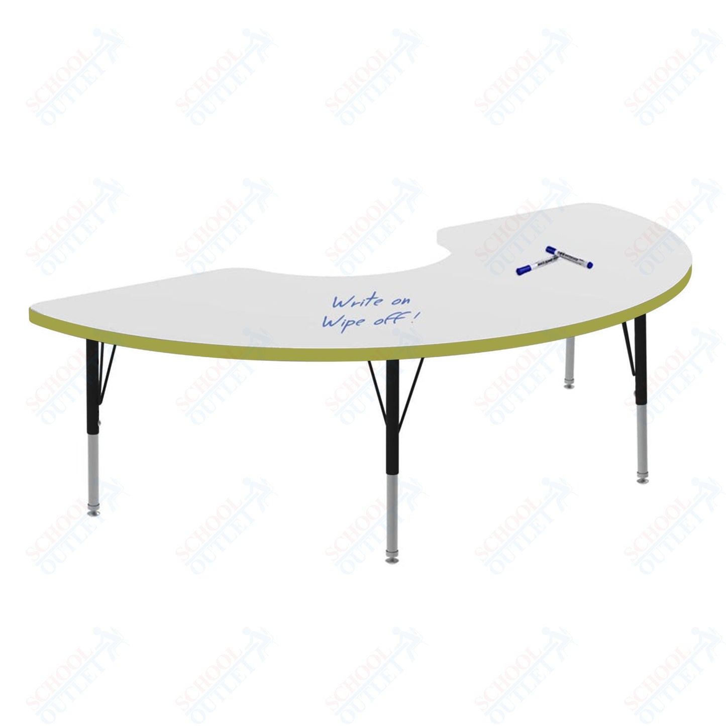 Marco MG2200 Series Half Moon Activity Table w/ Dry Erase Top 36" x 72" Adj Height 21" - 30" (MG2279 - DB) - SchoolOutlet