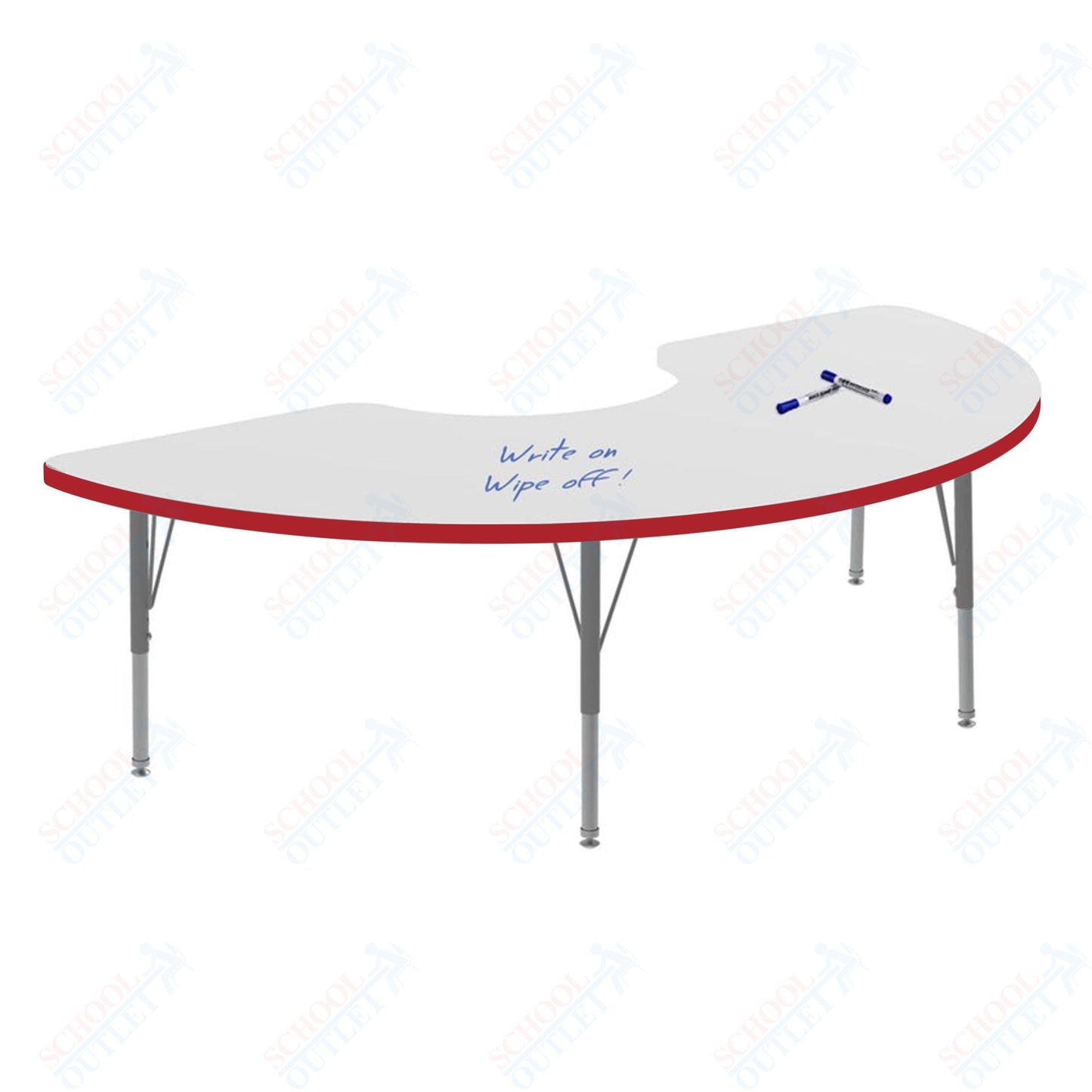 Marco MG2200 Series Half Moon Activity Table w/ Dry Erase Top 36" x 72" Adj Height 21" - 30" (MG2279 - DB) - SchoolOutlet