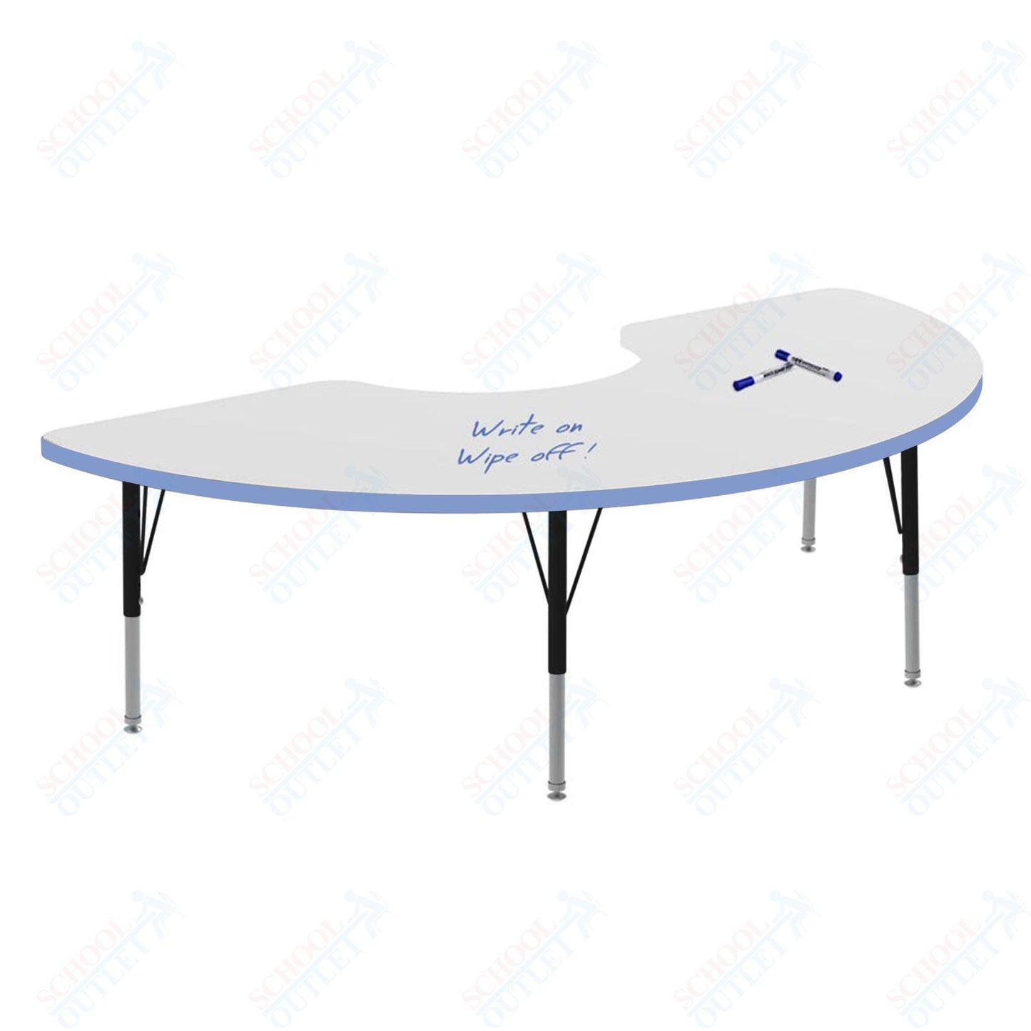 Marco MG2200 Series Half Moon Activity Table w/ Dry Erase Top 36" x 72" Adj Height 21" - 30" (MG2279 - DB) - SchoolOutlet