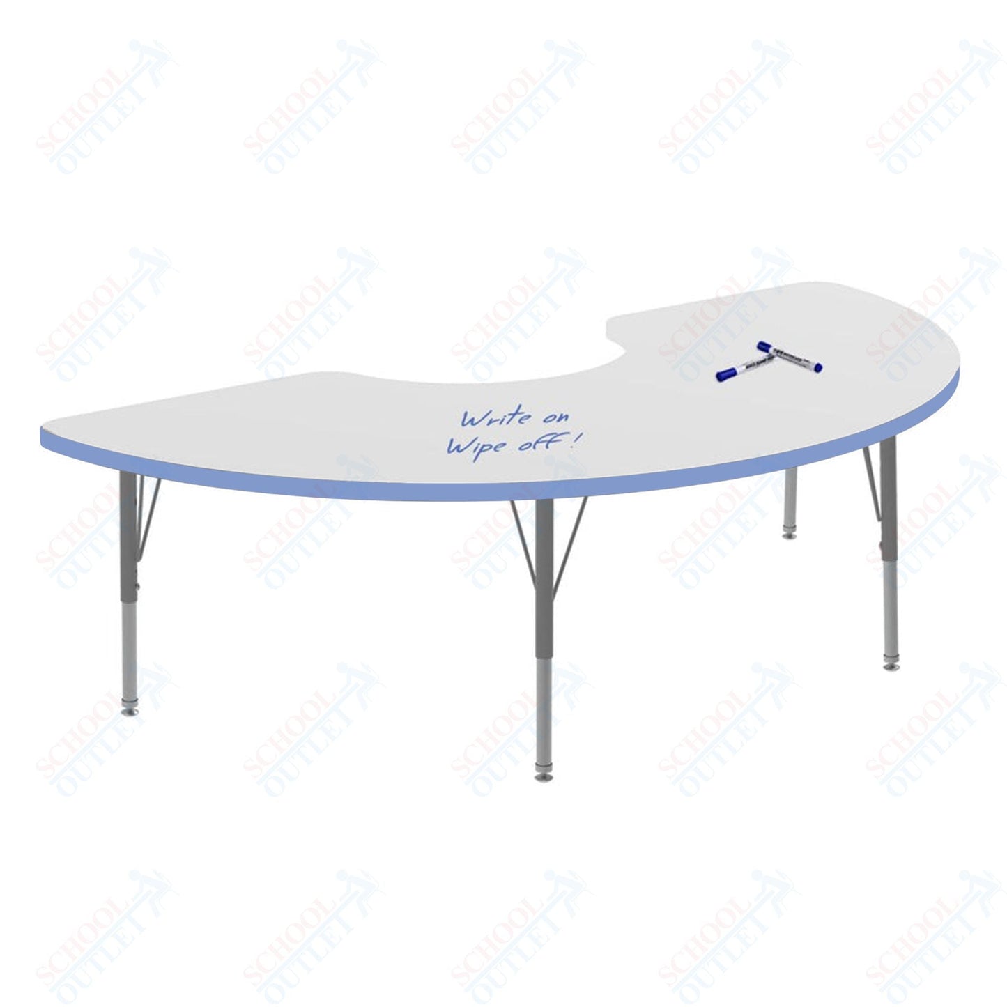 Marco MG2200 Series Half Moon Activity Table w/ Dry Erase Top 36" x 72" Adj Height 21" - 30" (MG2279 - DB) - SchoolOutlet