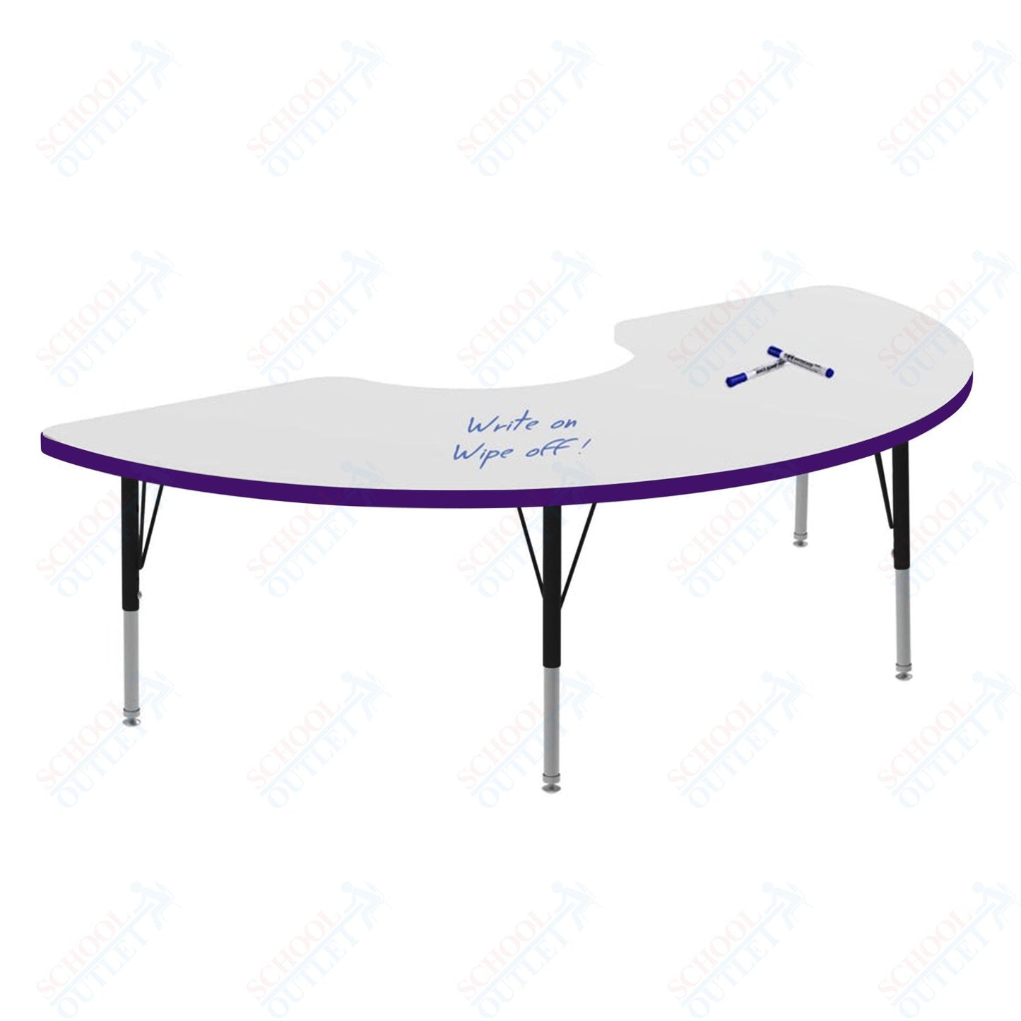 Marco MG2200 Series Half Moon Activity Table w/ Dry Erase Top 36" x 72" Adj Height 21" - 30" (MG2279 - DB) - SchoolOutlet