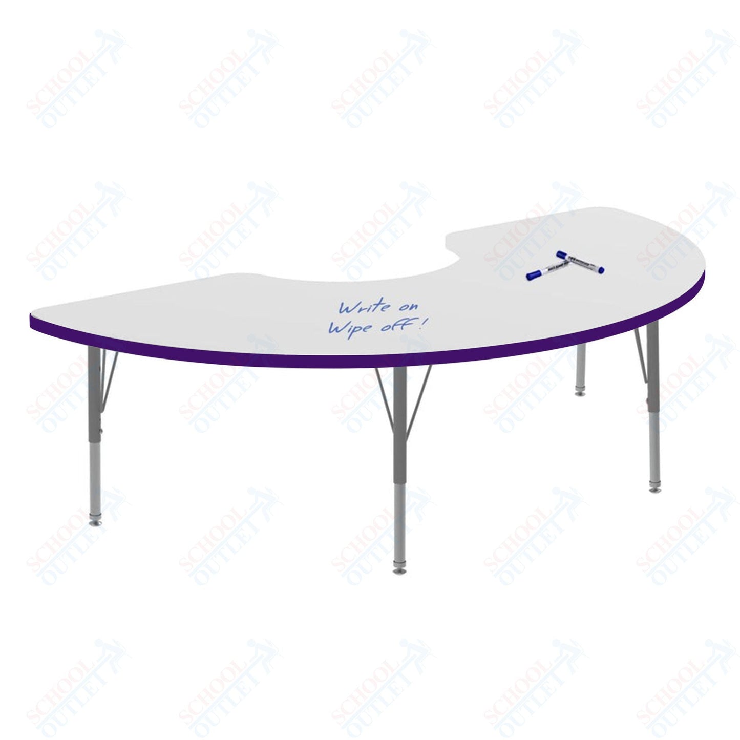 Marco MG2200 Series Half Moon Activity Table w/ Dry Erase Top 36" x 72" Adj Height 21" - 30" (MG2279 - DB) - SchoolOutlet