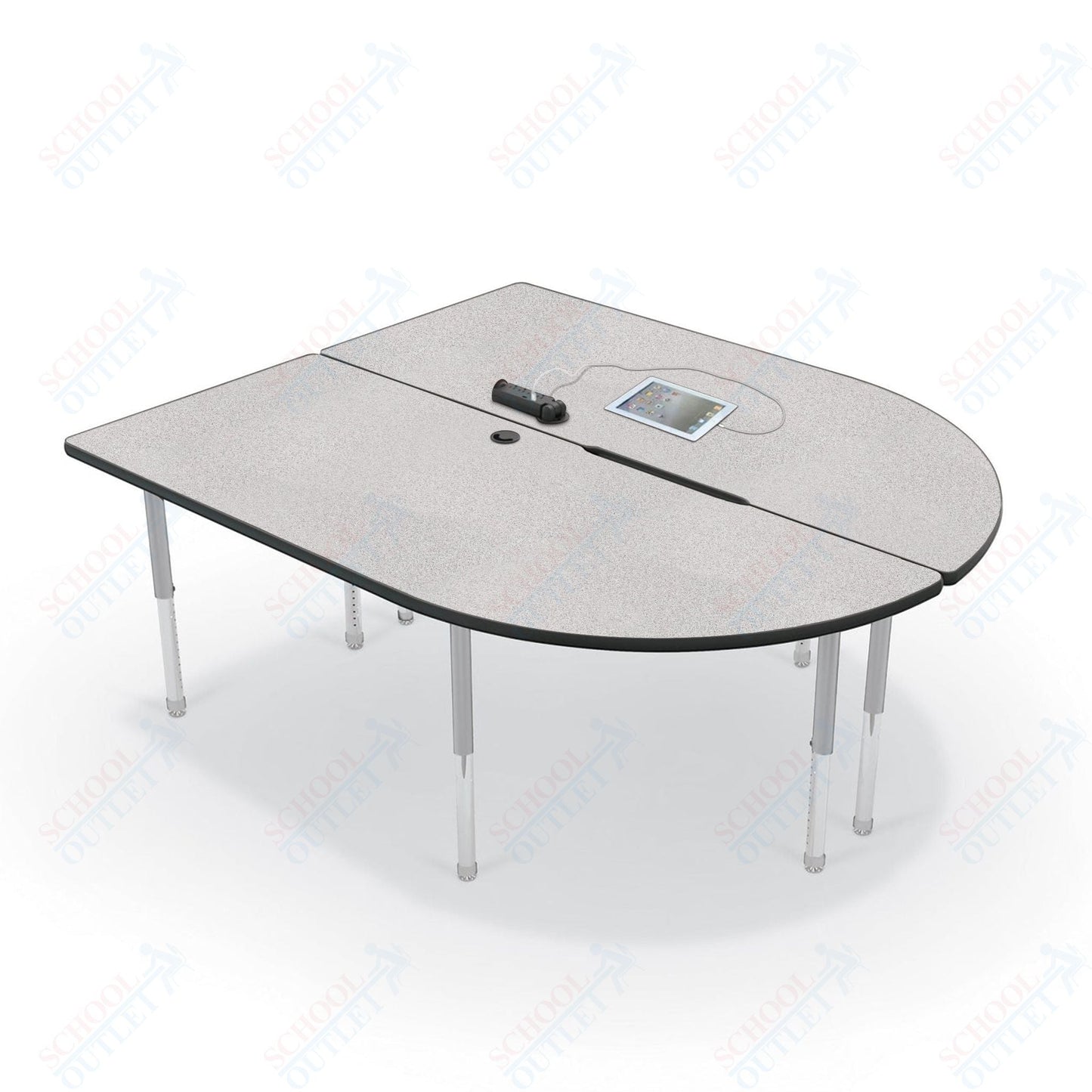 Mooreco 6' MediaSpace - Split Piece D - Shape AV Table - Platinum Legs and Black Edgeband (Mooreco 27756) - SchoolOutlet