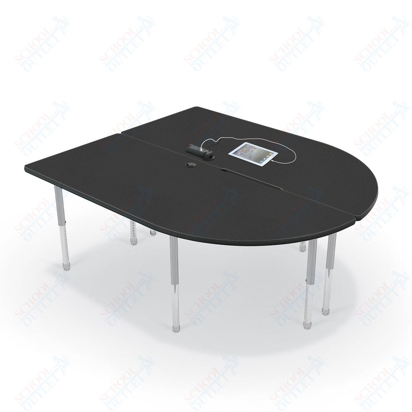Mooreco 6' MediaSpace - Split Piece D - Shape AV Table - Platinum Legs and Black Edgeband (Mooreco 27756) - SchoolOutlet