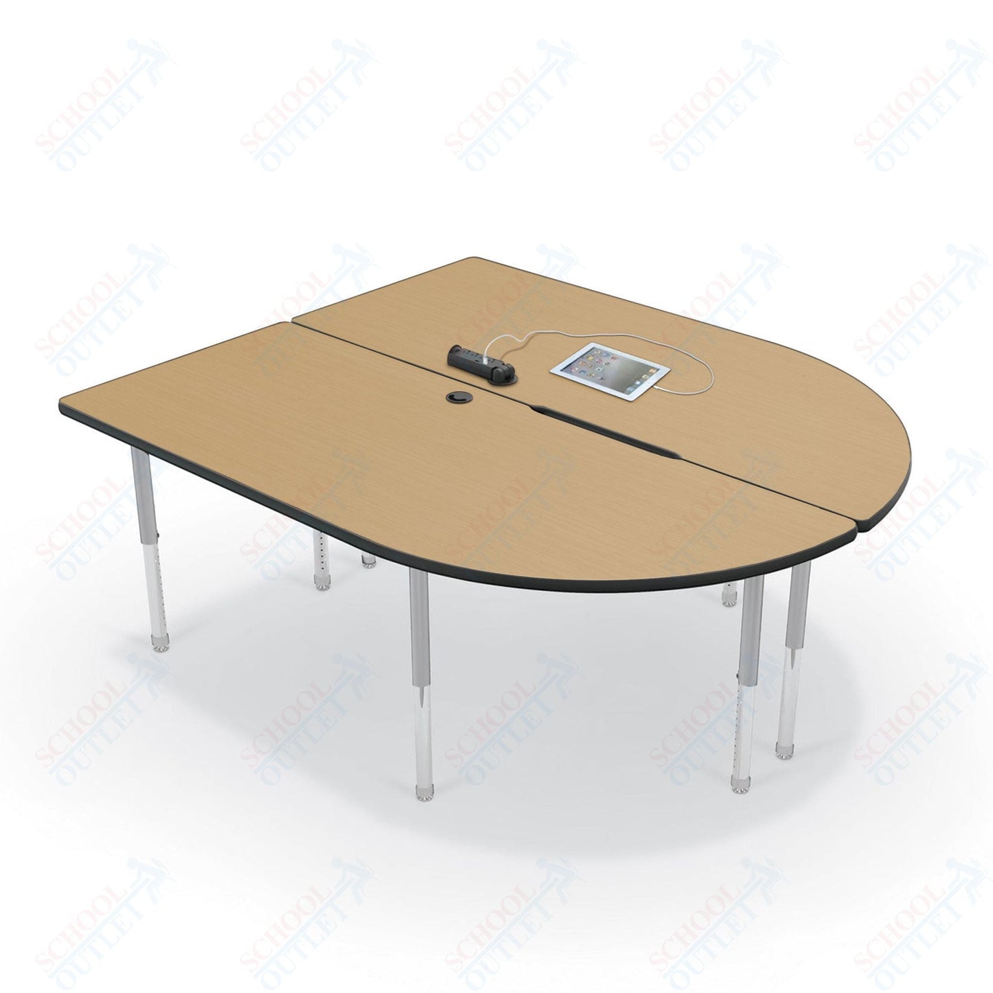 Mooreco 6' MediaSpace - Split Piece D - Shape AV Table - Platinum Legs and Black Edgeband (Mooreco 27756) - SchoolOutlet