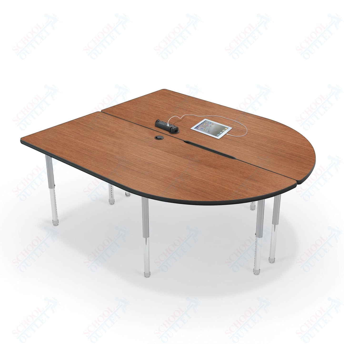 Mooreco 6' MediaSpace - Split Piece D - Shape AV Table - Platinum Legs and Black Edgeband (Mooreco 27756) - SchoolOutlet