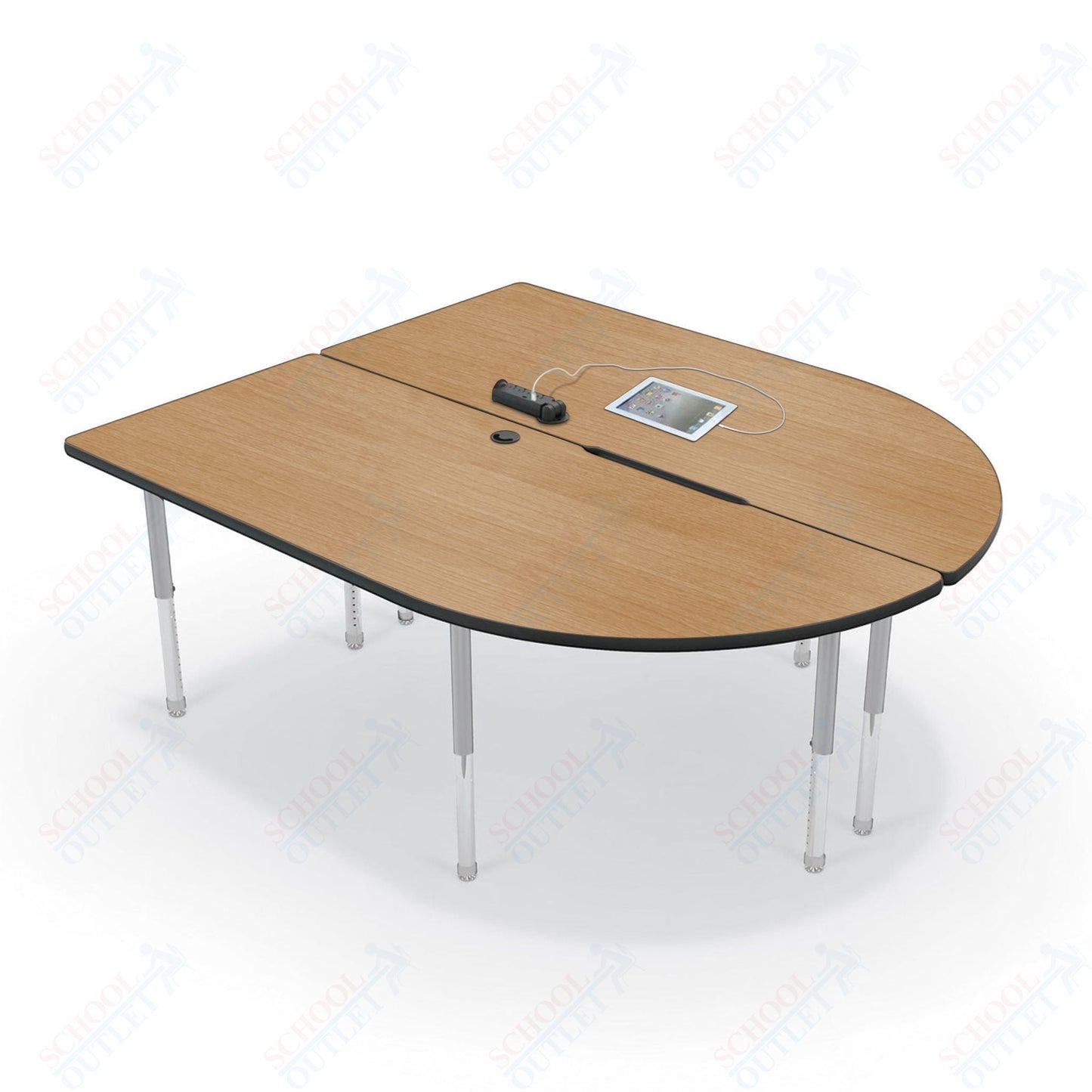 Mooreco 6' MediaSpace - Split Piece D - Shape AV Table - Platinum Legs and Black Edgeband (Mooreco 27756) - SchoolOutlet
