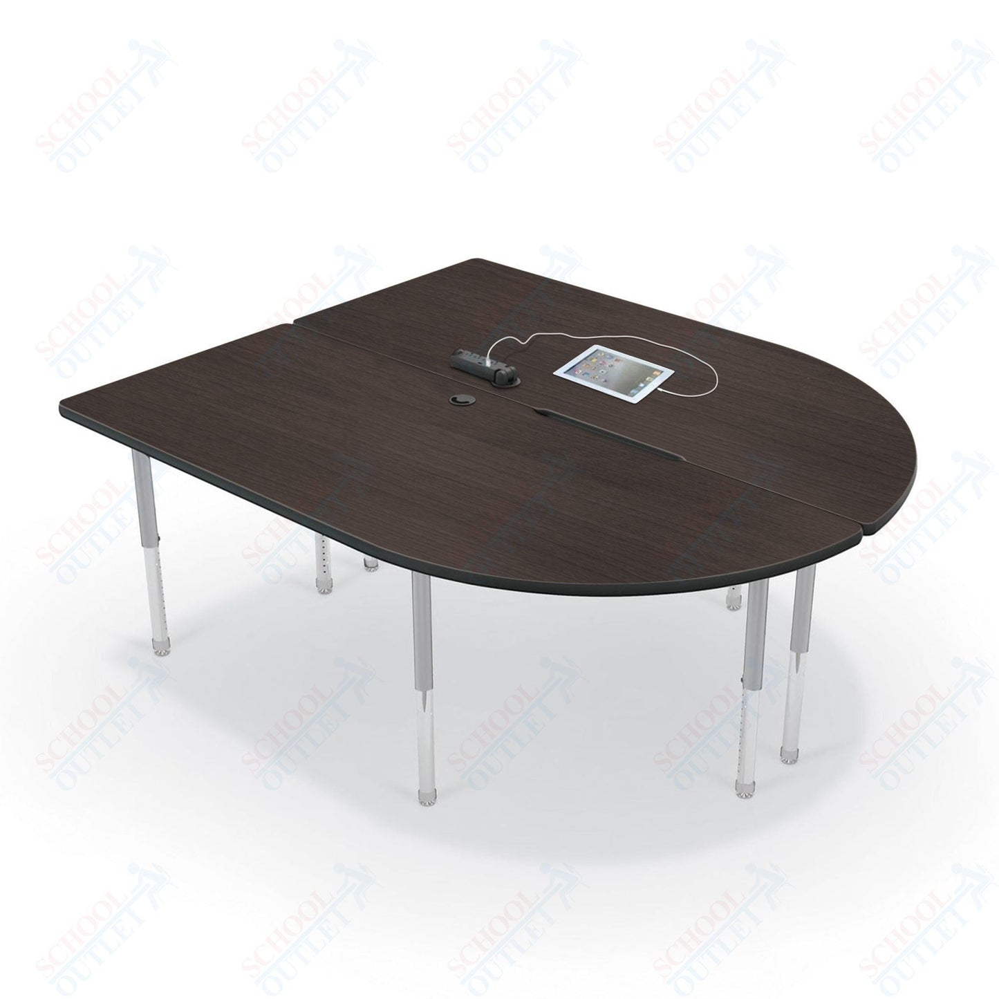 Mooreco 6' MediaSpace - Split Piece D - Shape AV Table - Platinum Legs and Black Edgeband (Mooreco 27756) - SchoolOutlet