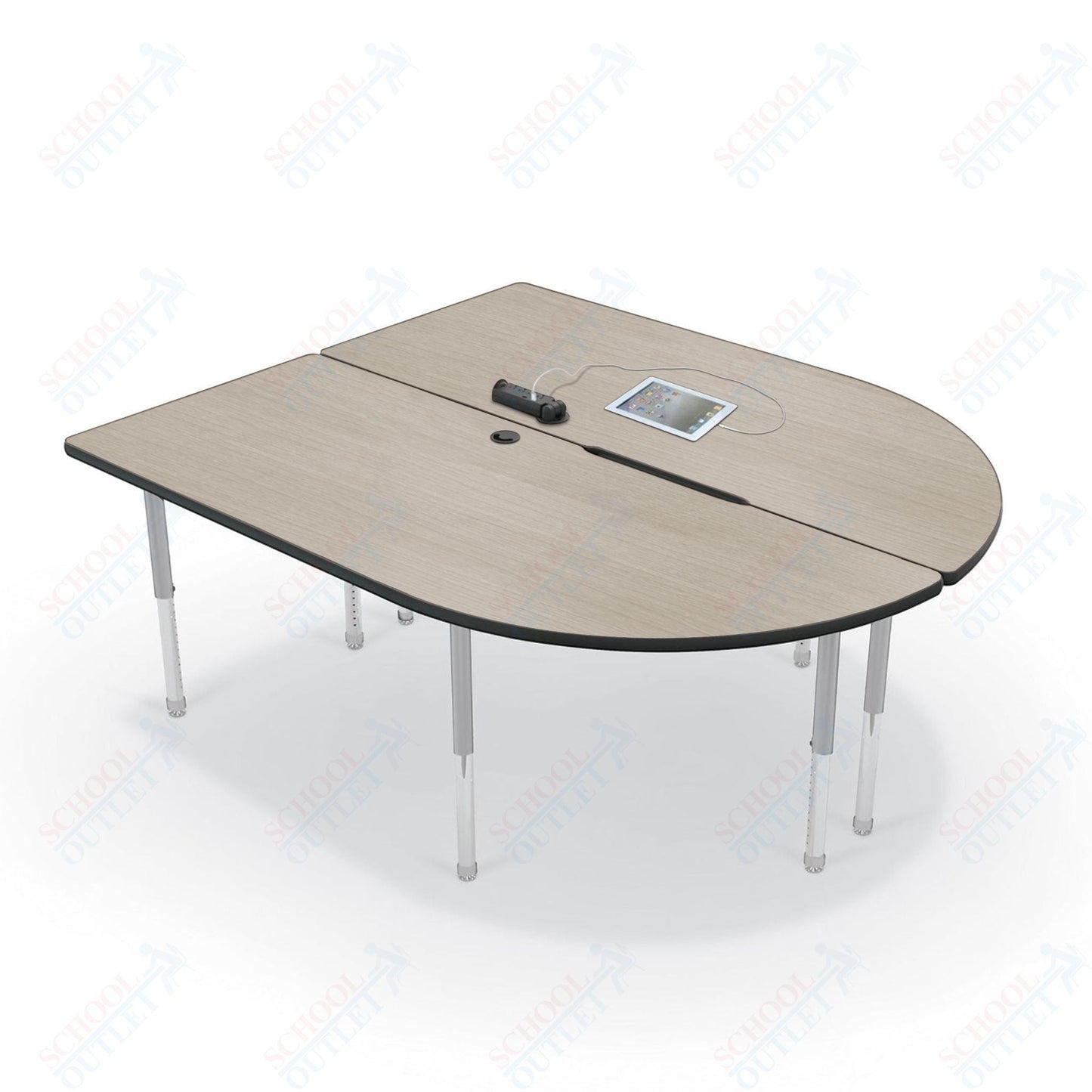 Mooreco 6' MediaSpace - Split Piece D - Shape AV Table - Platinum Legs and Black Edgeband (Mooreco 27756) - SchoolOutlet