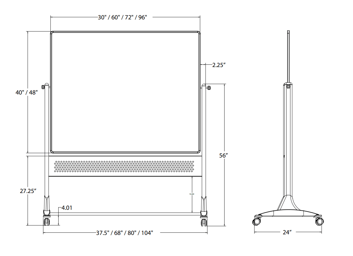 MooreCo 669RH - DD Platinum Mobile Reversible Porcelain Steel Magnetic Whiteboard Easel - Panel Size 48"H x 96"W (MOR - 669RH - DD) - SchoolOutlet