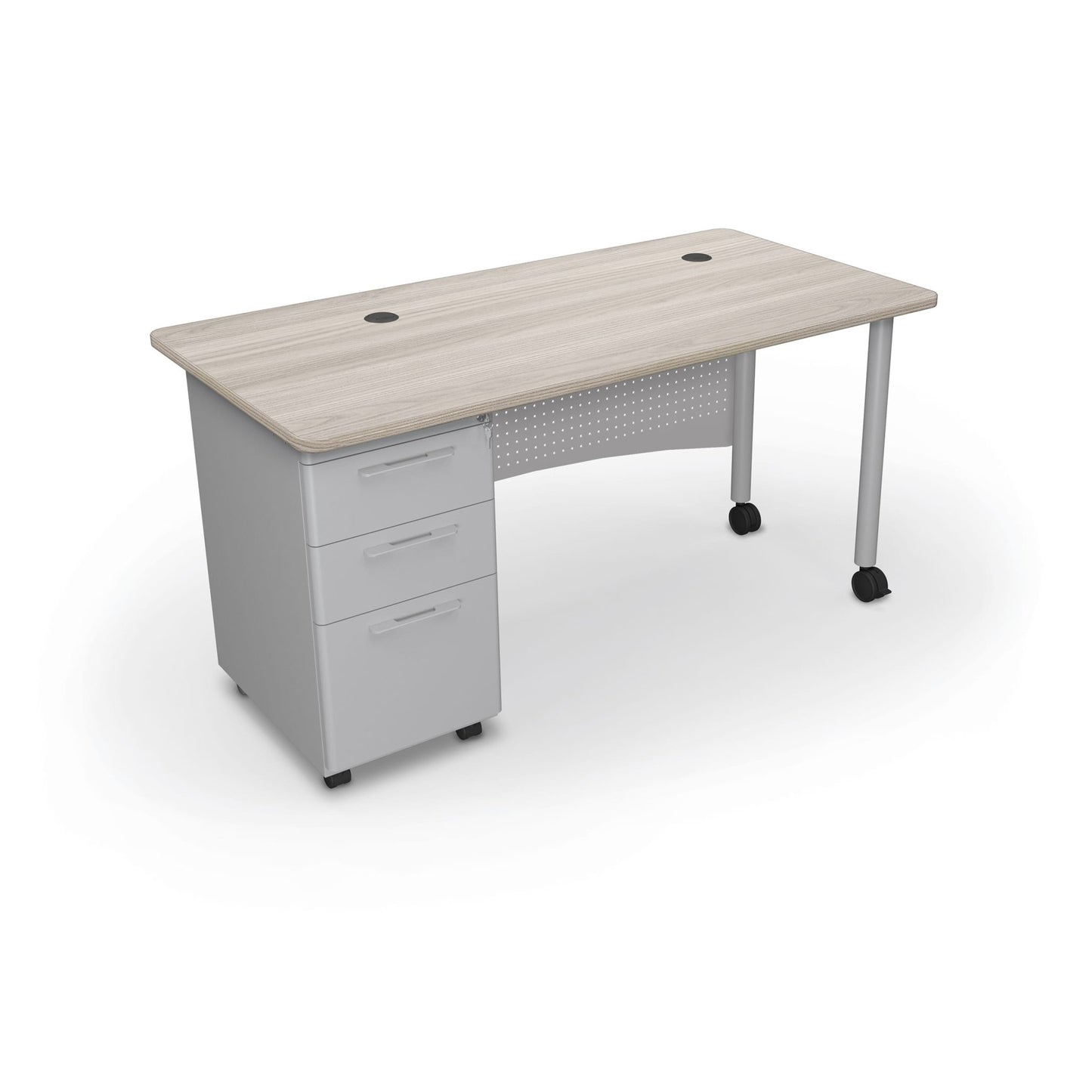 Mooreco 91774 Avid Modular Single Pedestal Desk 60"W x 30"D x 29.8H" Grey Elm + Matching Edge - SchoolOutlet