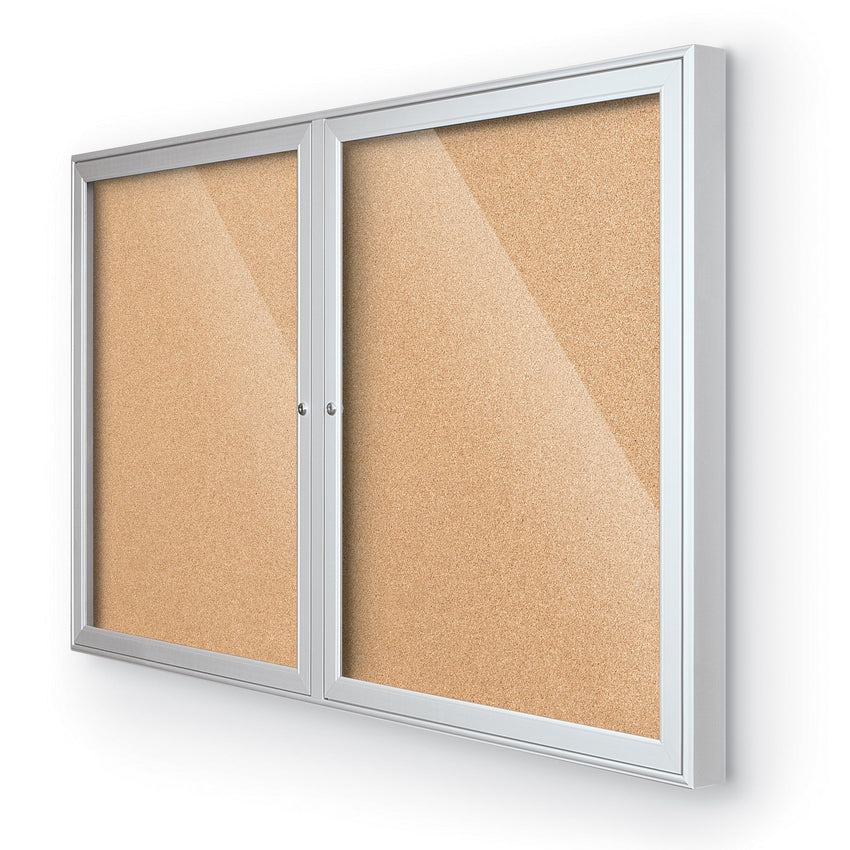 Mooreco Indoor Enclosed Bulletin Board Cabinet - 1, 2 or 3 Door - Silver Aluminum Trim - SchoolOutlet