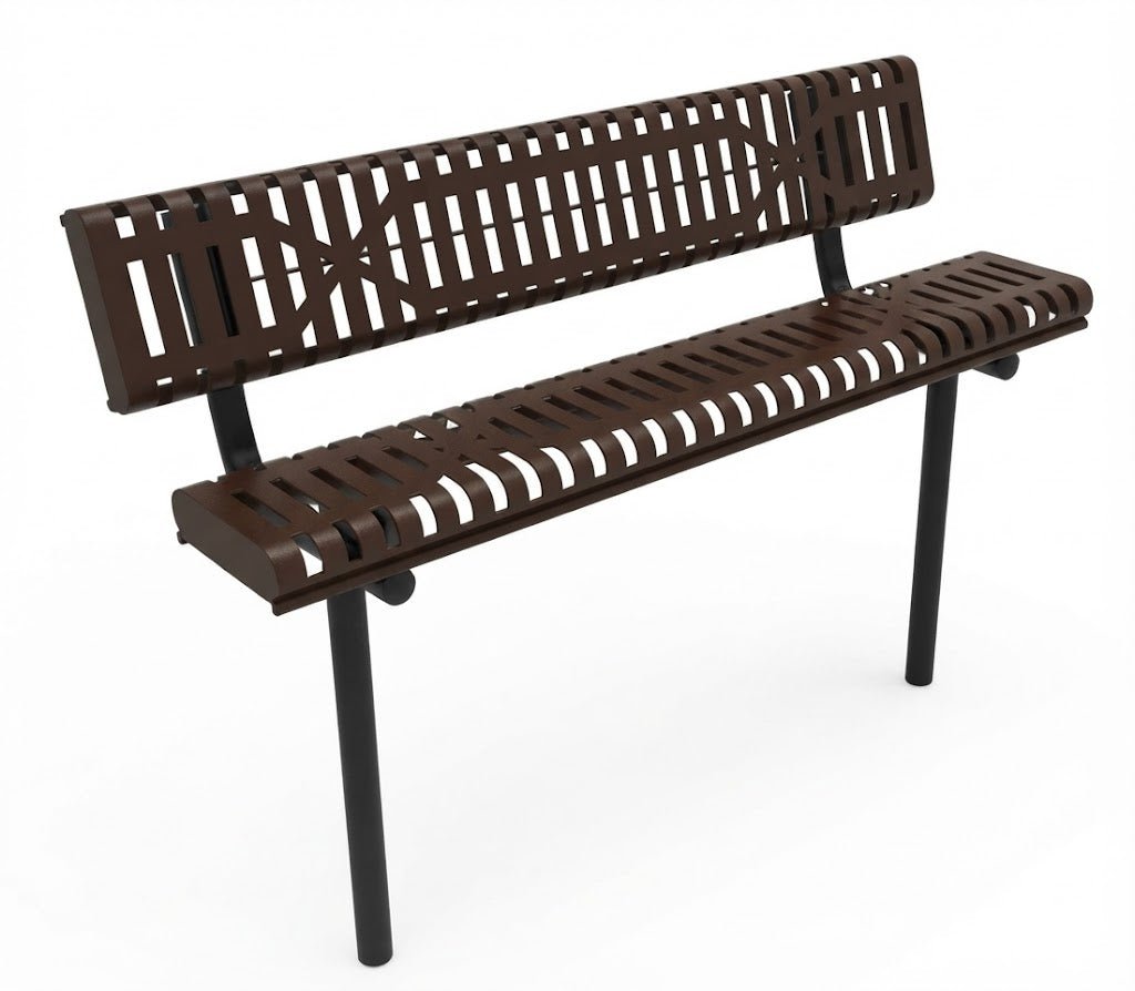 MyTcoat - Rolled Edges Outdoor Bench with Back 6' L - Inground Mount (MYT-BRE06-19) - SchoolOutlet