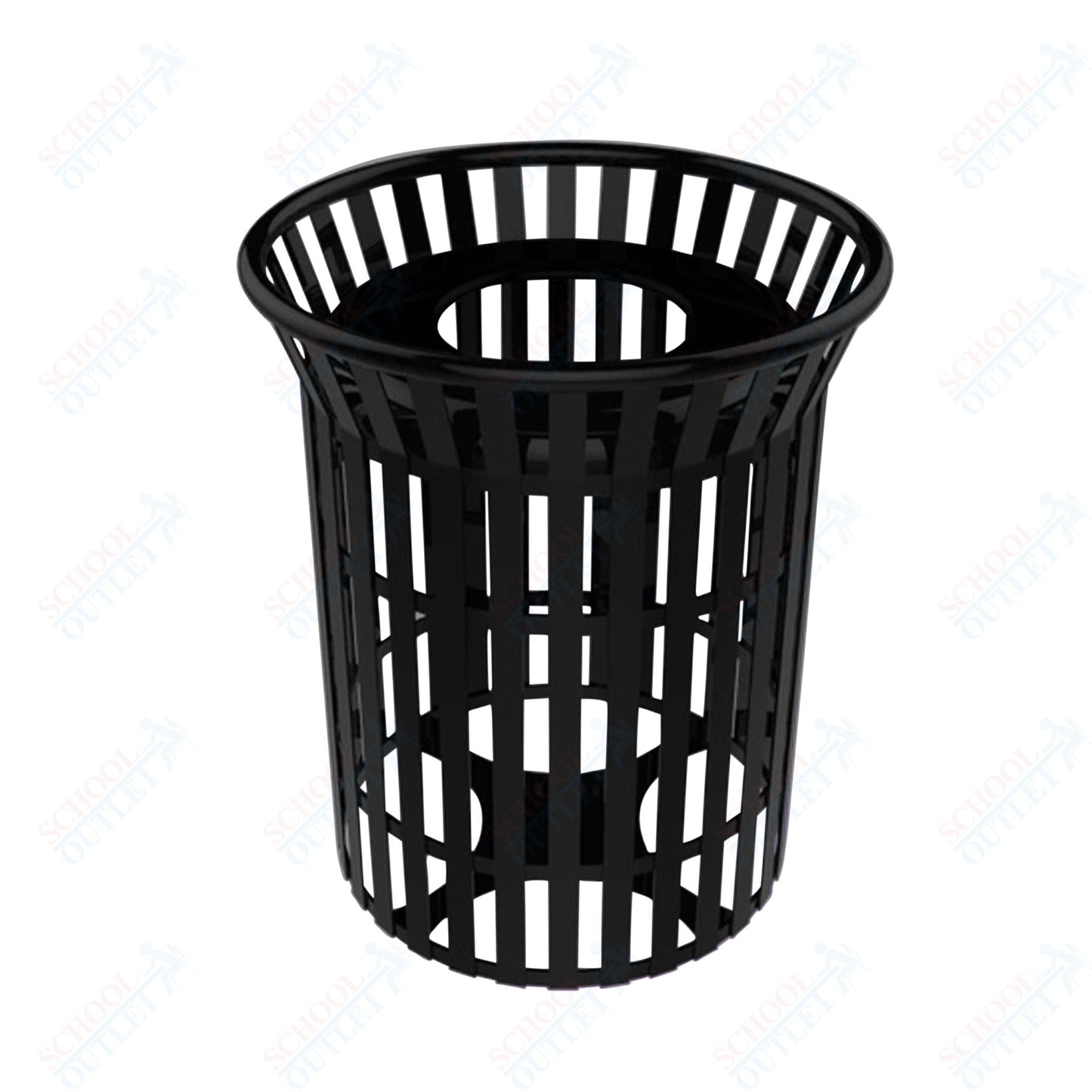 MyTcoat - 32 Gallon Skyline Trash Receptacle with Flared Top - Flattop and Liner - Strap Metal 30" Diameter x 35.25" H (MYT - RSL32) - SchoolOutlet
