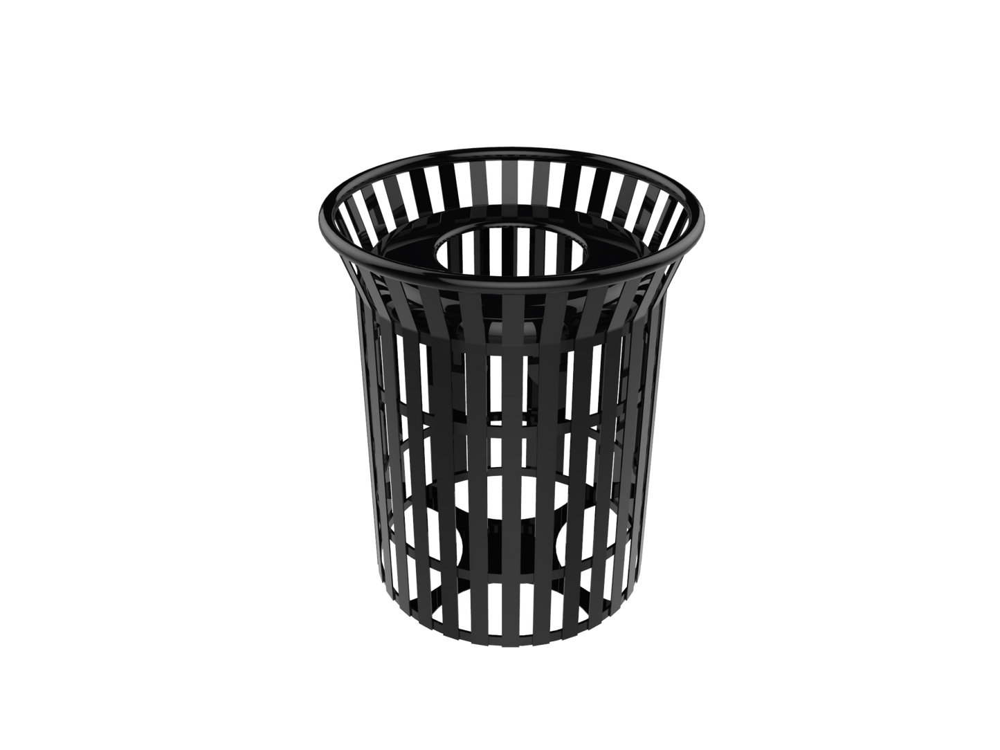 MyTcoat - 32 Gallon Skyline Trash Receptacle with Flared Top - Flattop and Liner - Strap Metal 30" Diameter x 35.25" H (MYT-RSL32) - SchoolOutlet