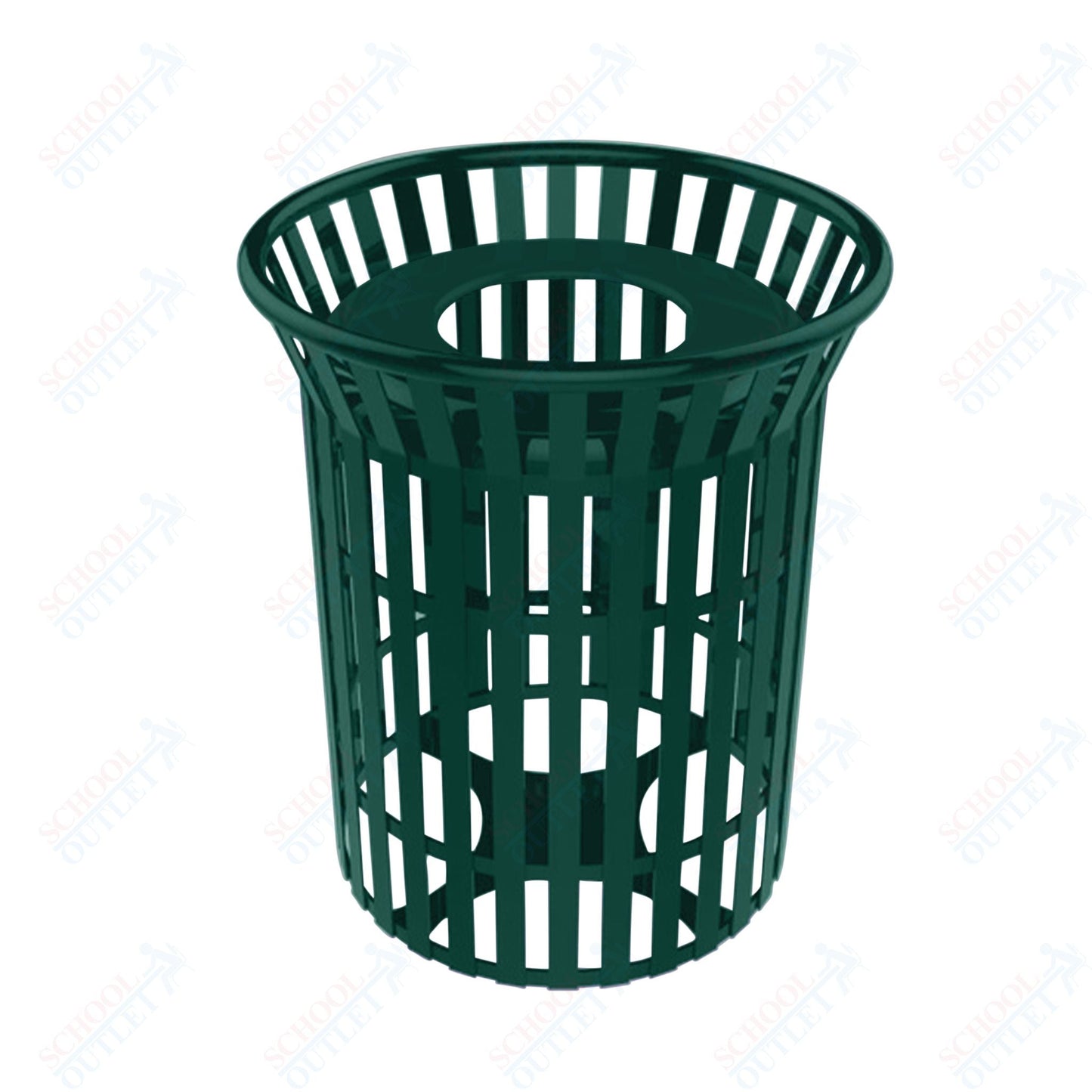 MyTcoat - 32 Gallon Skyline Trash Receptacle with Flared Top - Flattop and Liner - Strap Metal 30" Diameter x 35.25" H (MYT - RSL32) - SchoolOutlet