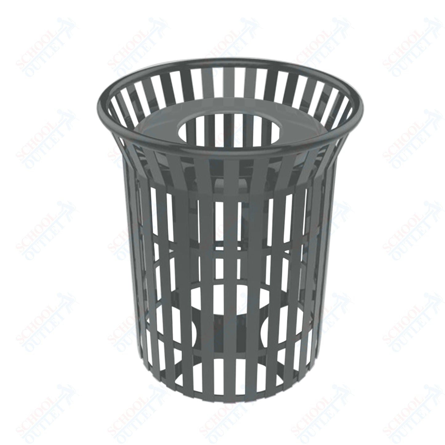 MyTcoat - 32 Gallon Skyline Trash Receptacle with Flared Top - Flattop and Liner - Strap Metal 30" Diameter x 35.25" H (MYT - RSL32) - SchoolOutlet