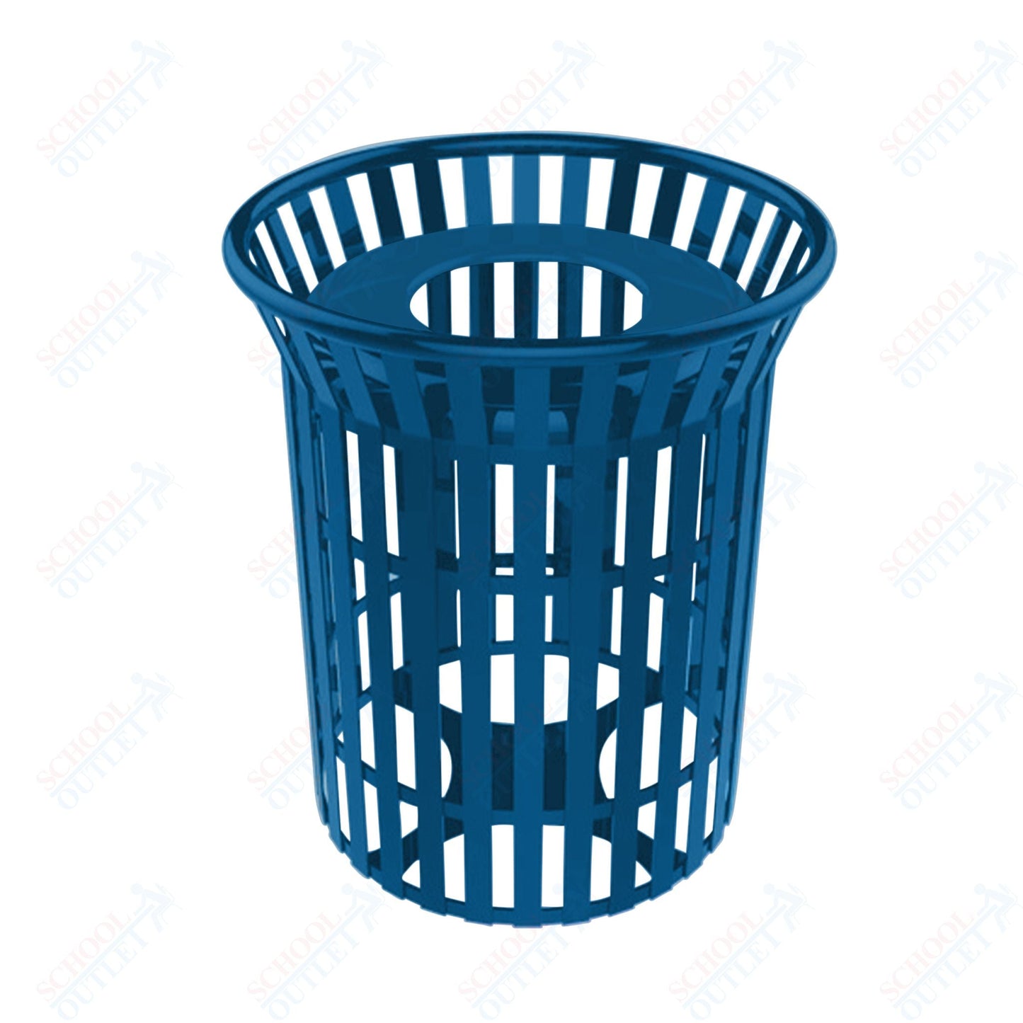 MyTcoat - 32 Gallon Skyline Trash Receptacle with Flared Top - Flattop and Liner - Strap Metal 30" Diameter x 35.25" H (MYT - RSL32) - SchoolOutlet