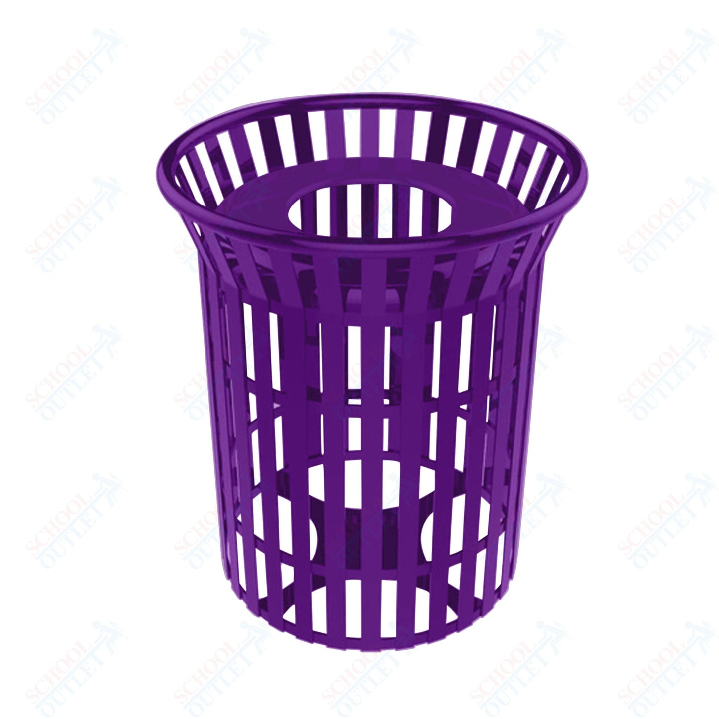 MyTcoat - 32 Gallon Skyline Trash Receptacle with Flared Top - Flattop and Liner - Strap Metal 30" Diameter x 35.25" H (MYT - RSL32) - SchoolOutlet