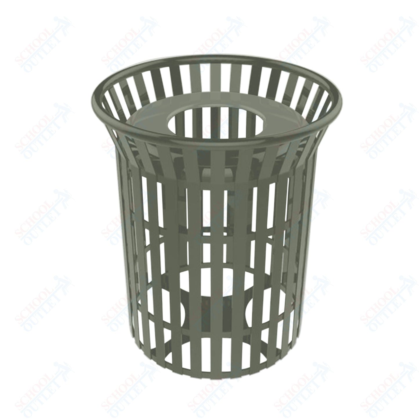 MyTcoat - 32 Gallon Skyline Trash Receptacle with Flared Top - Flattop and Liner - Strap Metal 30" Diameter x 35.25" H (MYT - RSL32) - SchoolOutlet