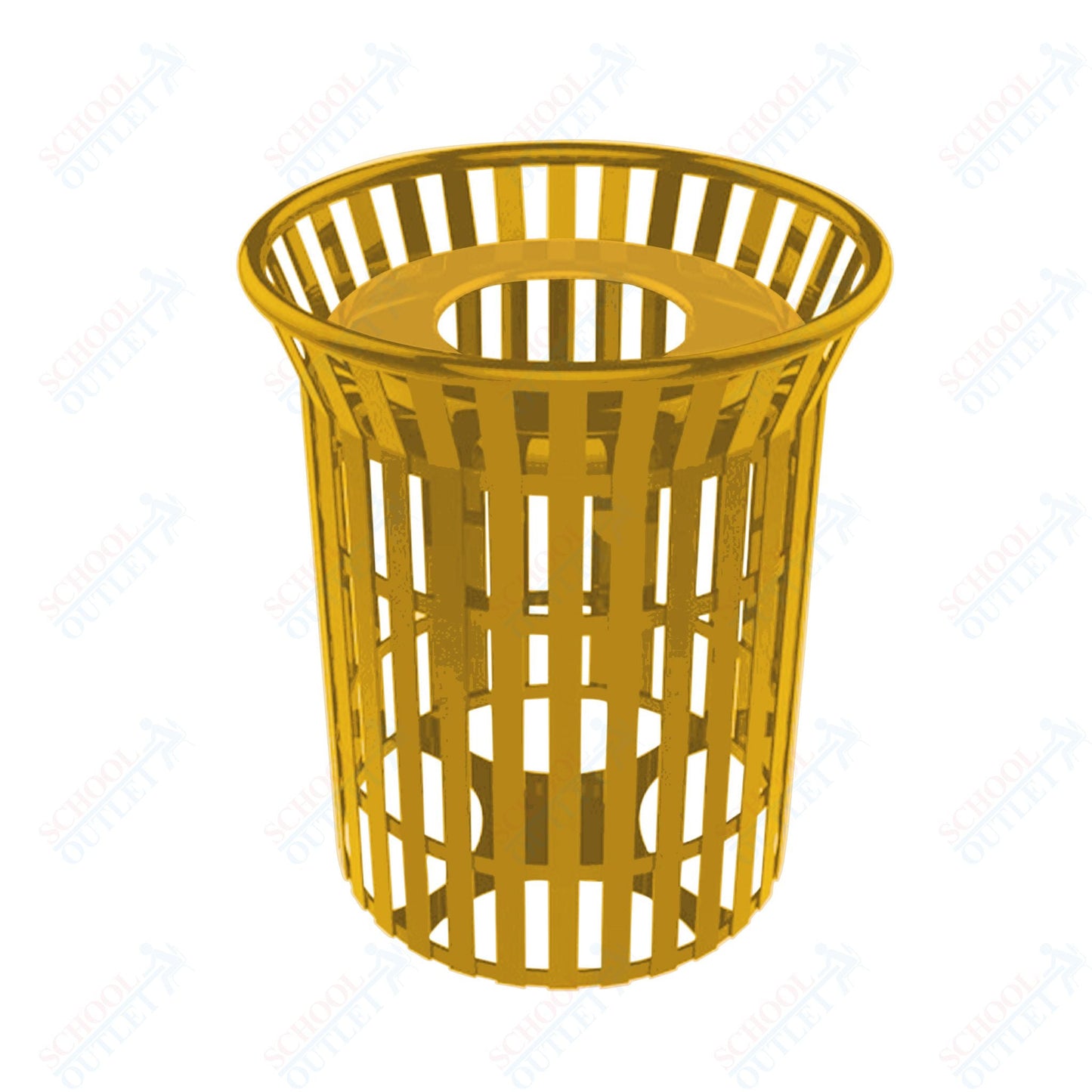 MyTcoat - 32 Gallon Skyline Trash Receptacle with Flared Top - Flattop and Liner - Strap Metal 30" Diameter x 35.25" H (MYT - RSL32) - SchoolOutlet
