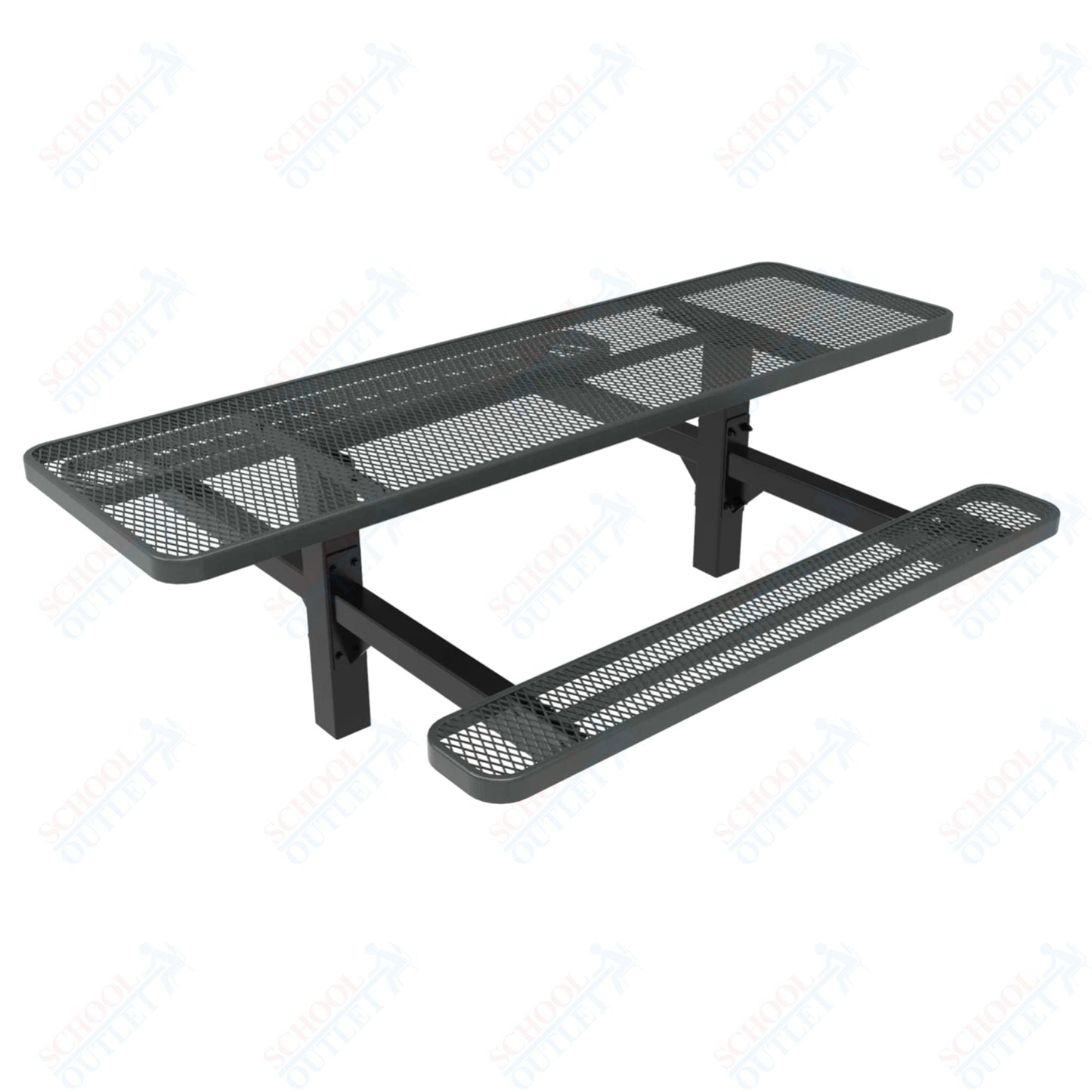 MyTcoat MYT - TRT08 - 08 8′ Rectangular Double Pedestal Picnic Table with Inground Mount (96"W x 75.5"D x 28.2"H) - SchoolOutlet