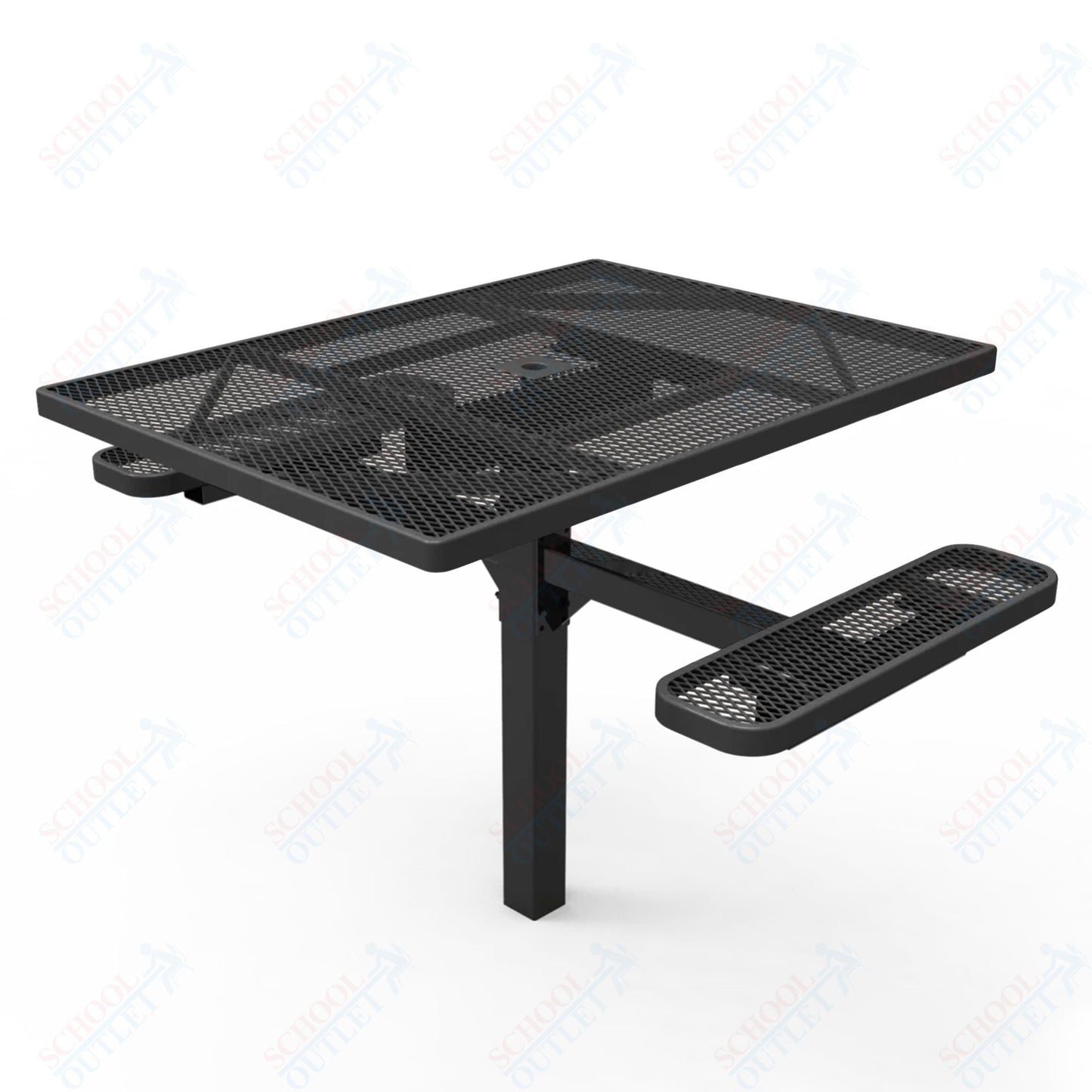 MyTcoat MYT - TSQ46 - 16 - 012 46″ Square Pedestal Picnic Table with Inground Mount, 2 Seat and Alternate ADA Accessible (77"W x 63"D x 30"H) - SchoolOutlet