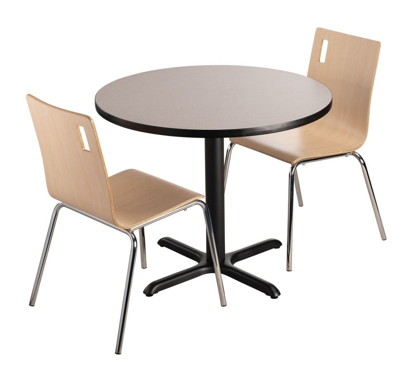 NPS Café Table, 48" Round, X Base, 30" Height, Particleboard Core/T - Mold (Maple Top / Black Edge and Frame) - SchoolOutlet