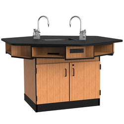 NPS 6-Person Workstation Phenolic Top Cabinet Base Epoxy Sink and Gas Fixtures with Power Strips- Lab Furniture (NPS-WSHP-CXPSESGF)