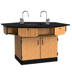 NPS 6-Person Workstation Phenolic Top Cabinet Base Epoxy Sink and Gas Fixtures - Lab Furniture (NPS-WSHP-CXSESGF)