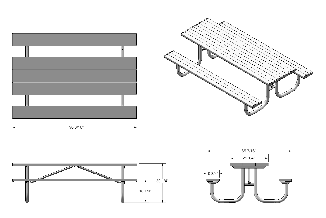 UltraPlay 8' Extra Heavy Duty Rectangular Portable Aluminum Picnic Table 29.25" W x 96.25" L x 30.25" H with 18.25" H Bench (238 - A8) - SchoolOutlet
