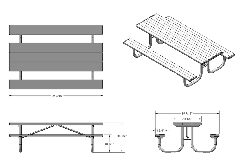 UltraPlay 8' Extra Heavy Duty Rectangular Portable Aluminum Picnic Table 29.25" W x 96.25" L x 30.25" H with 18.25" H Bench (238 - A8) - SchoolOutlet