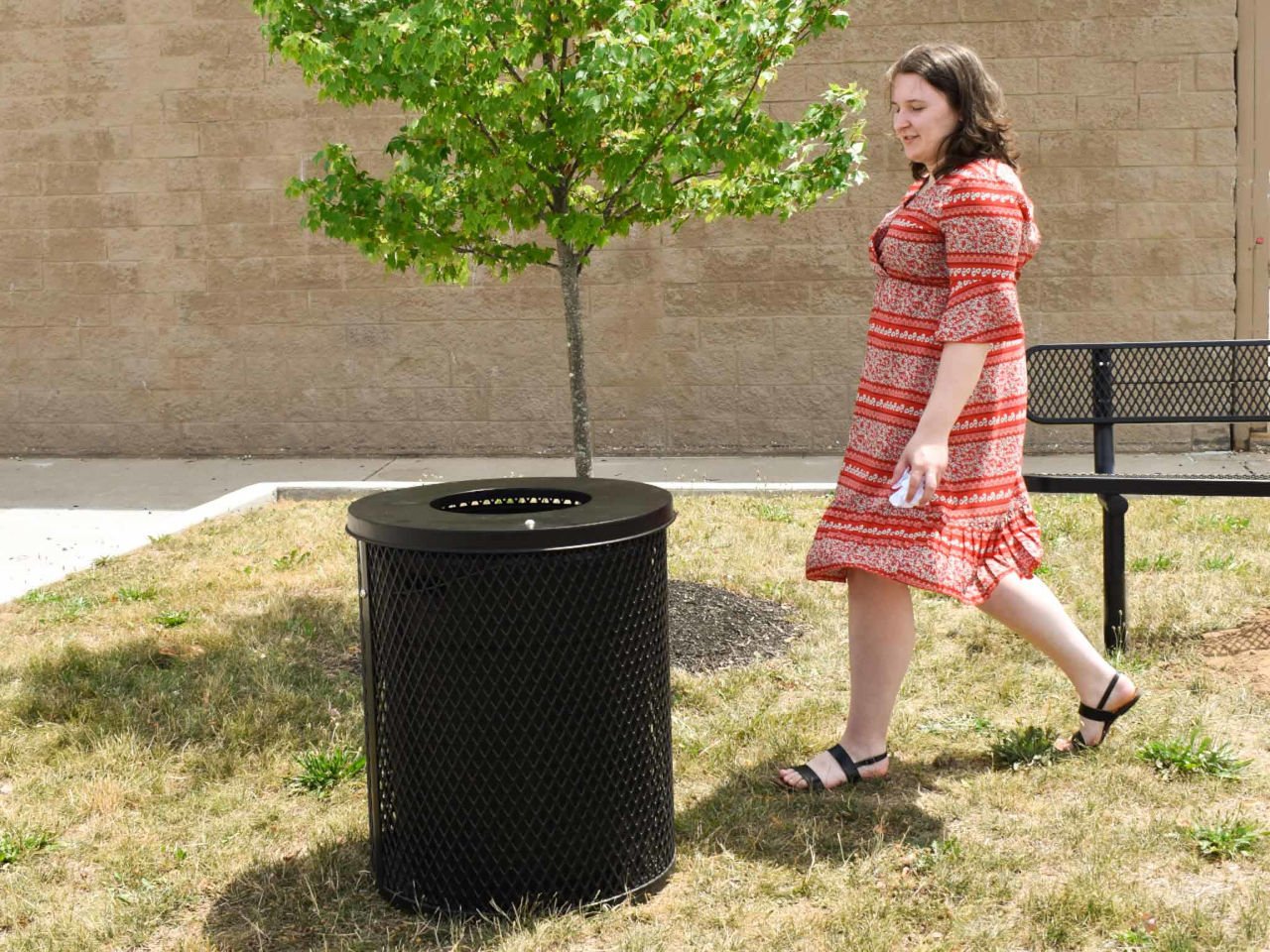 Playground Equipment 32 Gallon Expanded Steel Trash Receptacle with Liner (PSA003BKX) - SchoolOutlet