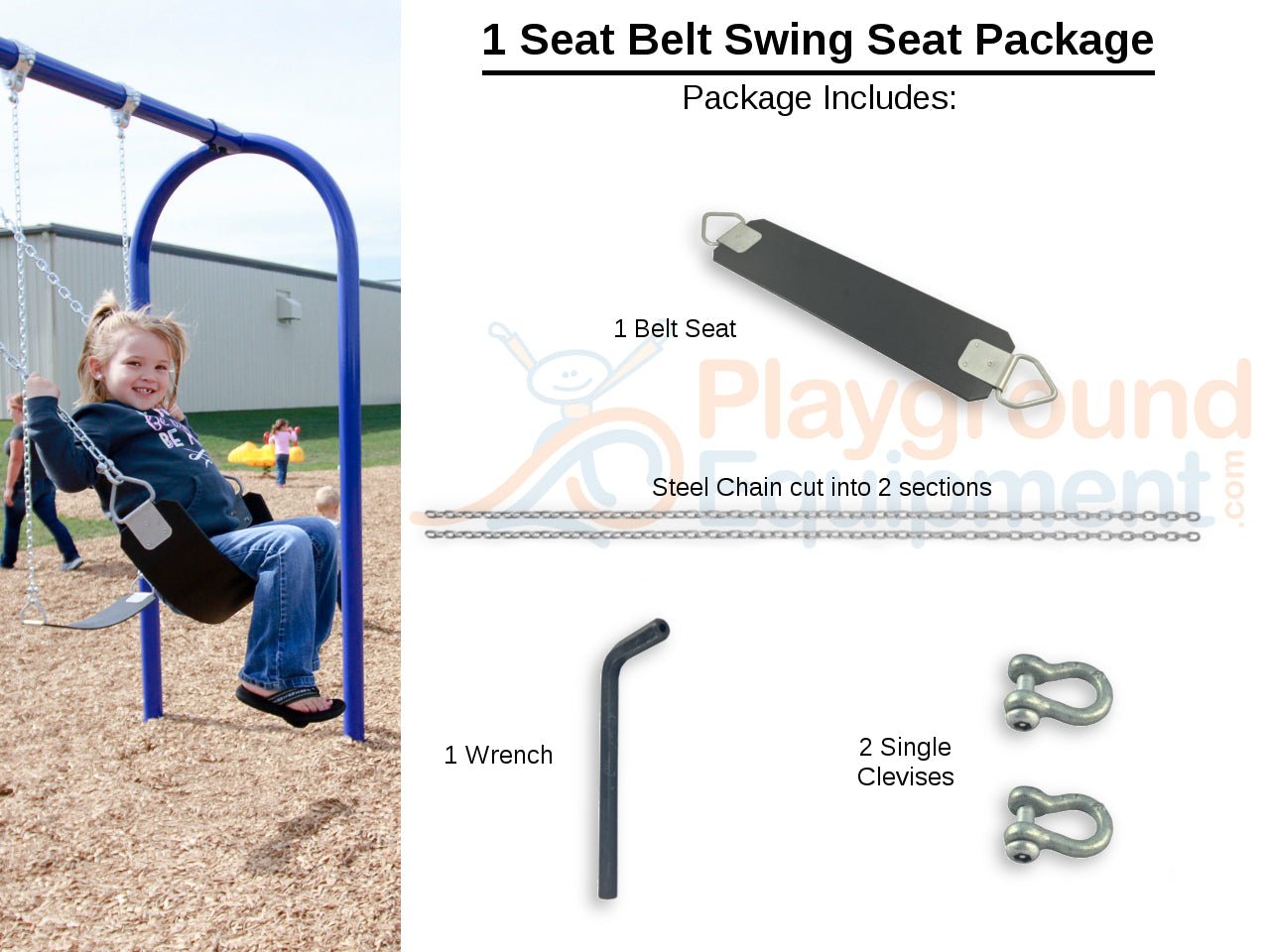 Playground Equipment 2 Seat Elite High Back Bucket Package with Seats, Chain, Clevis Connectors and Tool (PSW700X) - SchoolOutlet