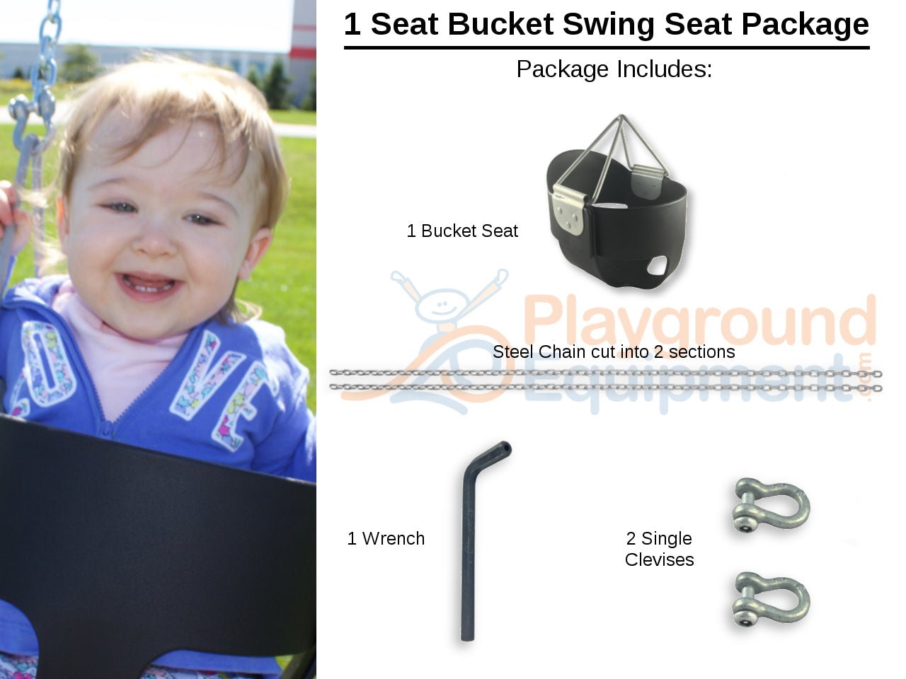 Playground Equipment 1 Seat Elite High Back Bucket Package with Seat, Chain, Clevis Connectors and Tool (PSW800X) - SchoolOutlet